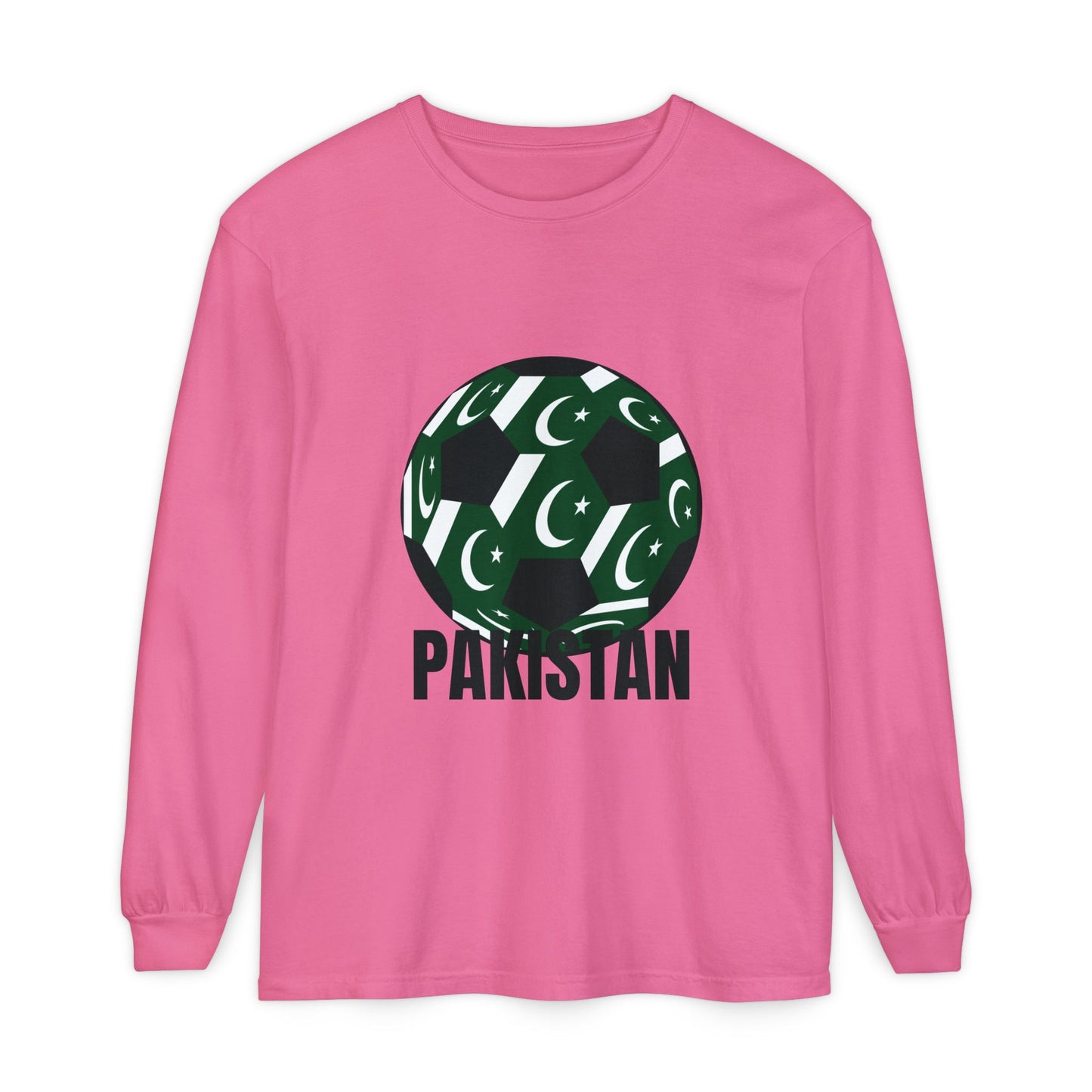 Pakistan Fan Specialty Soccer Ball Design T Shirt Long Sleeve T-Shirt Black Text