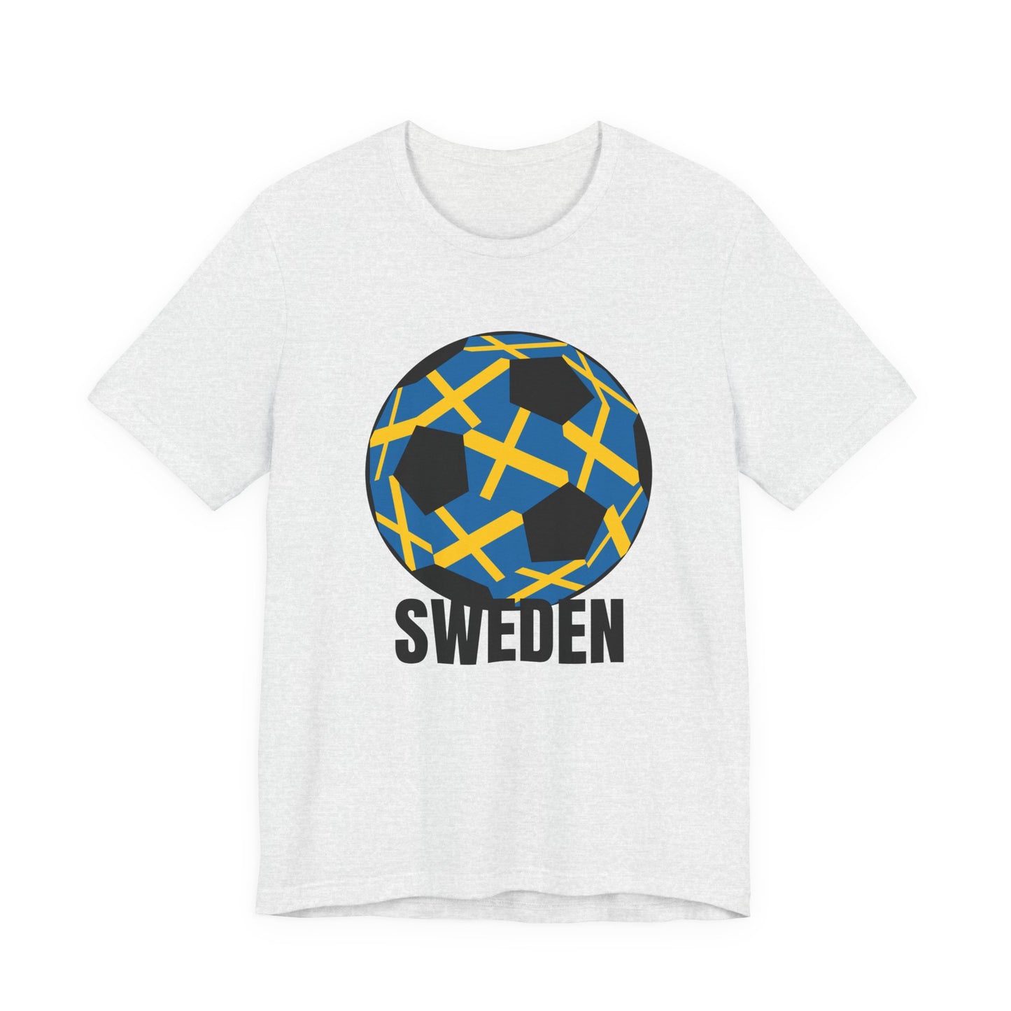 Sweden Fan Specialty Soccer Ball Design T Shirt Black Text