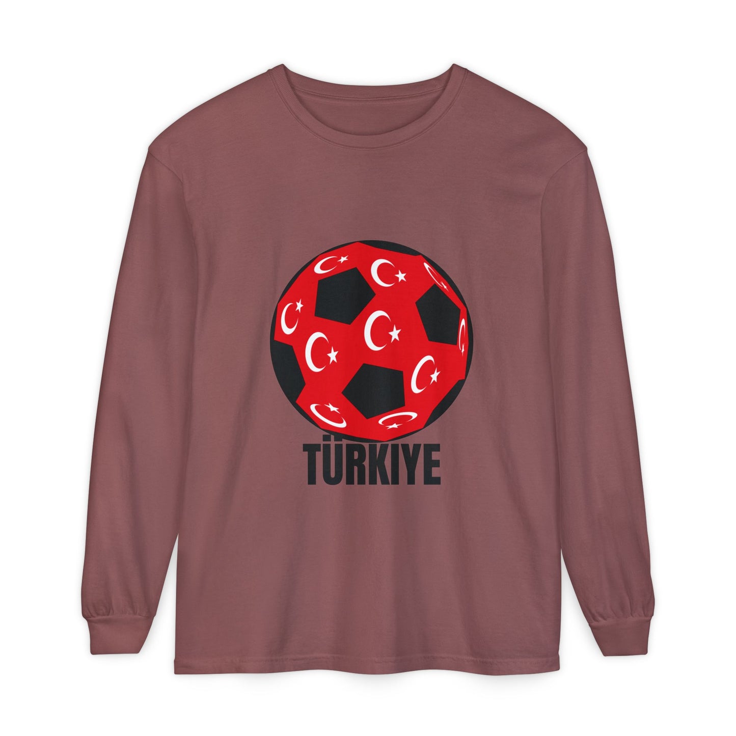 Türkiye Fan Specialty Soccer Ball Design Long Sleeve T Shirt Black Text