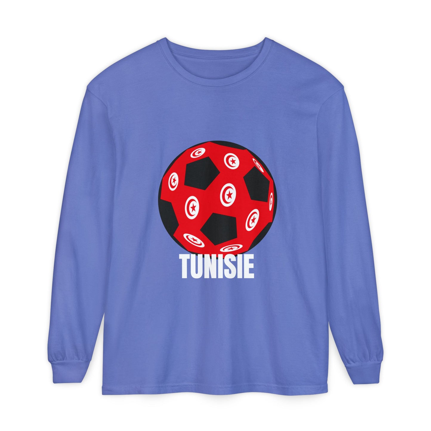 Tunisie Fan Specialty Soccer Ball Design Long Sleeve Tee White Text