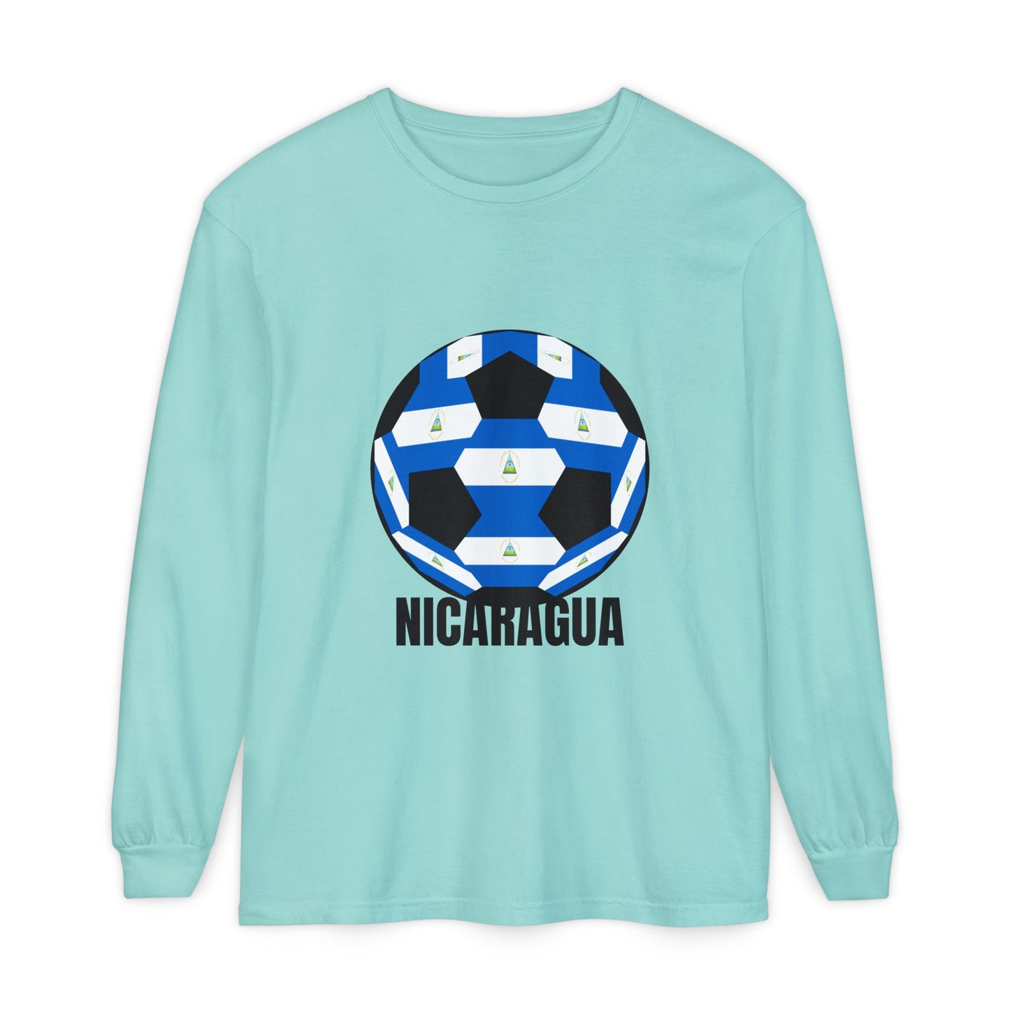 Nicaragua Fan Specialty Soccer Ball Design Long Sleeve Tee