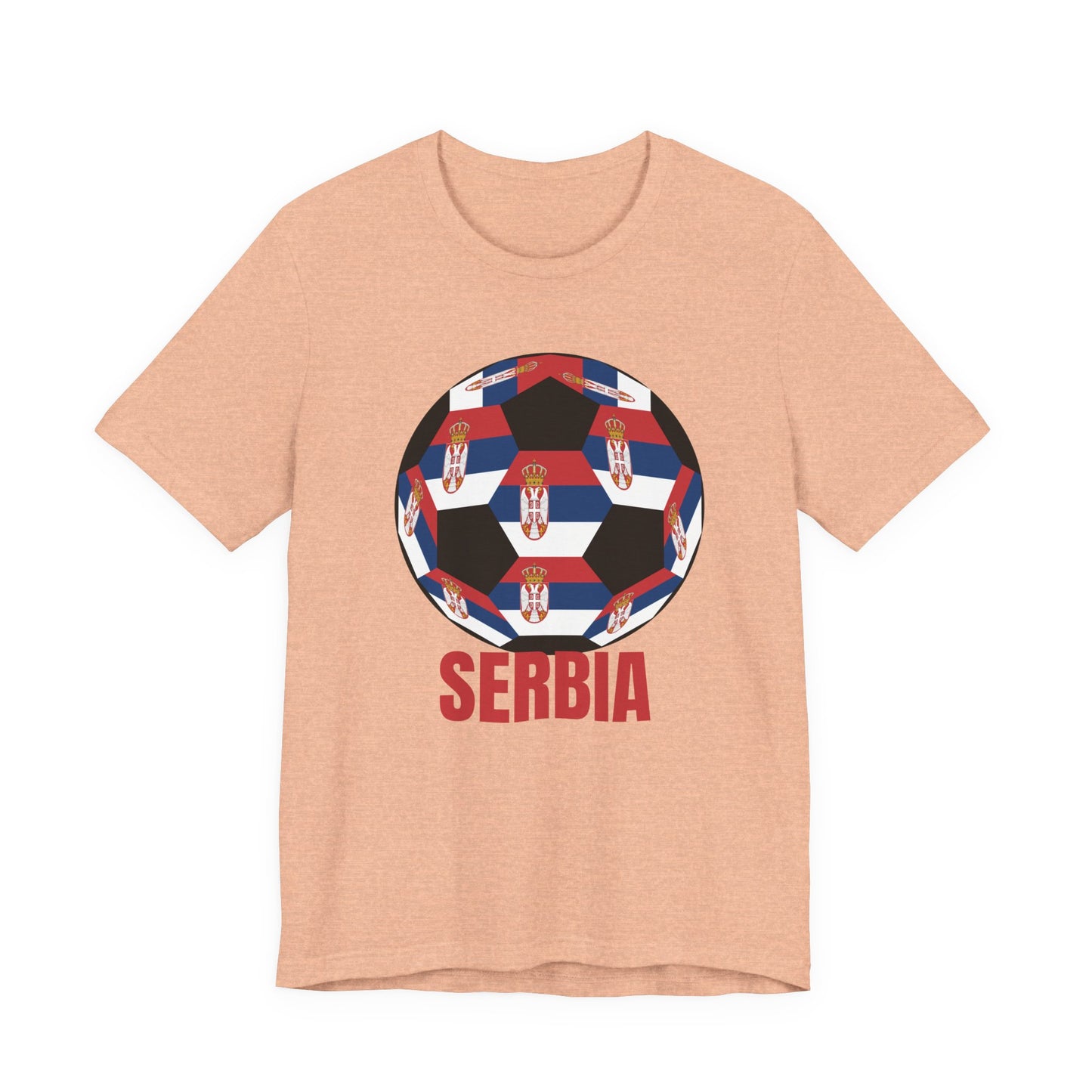Serbia Fan Specialty Soccer Ball Design T Shirt Red Text