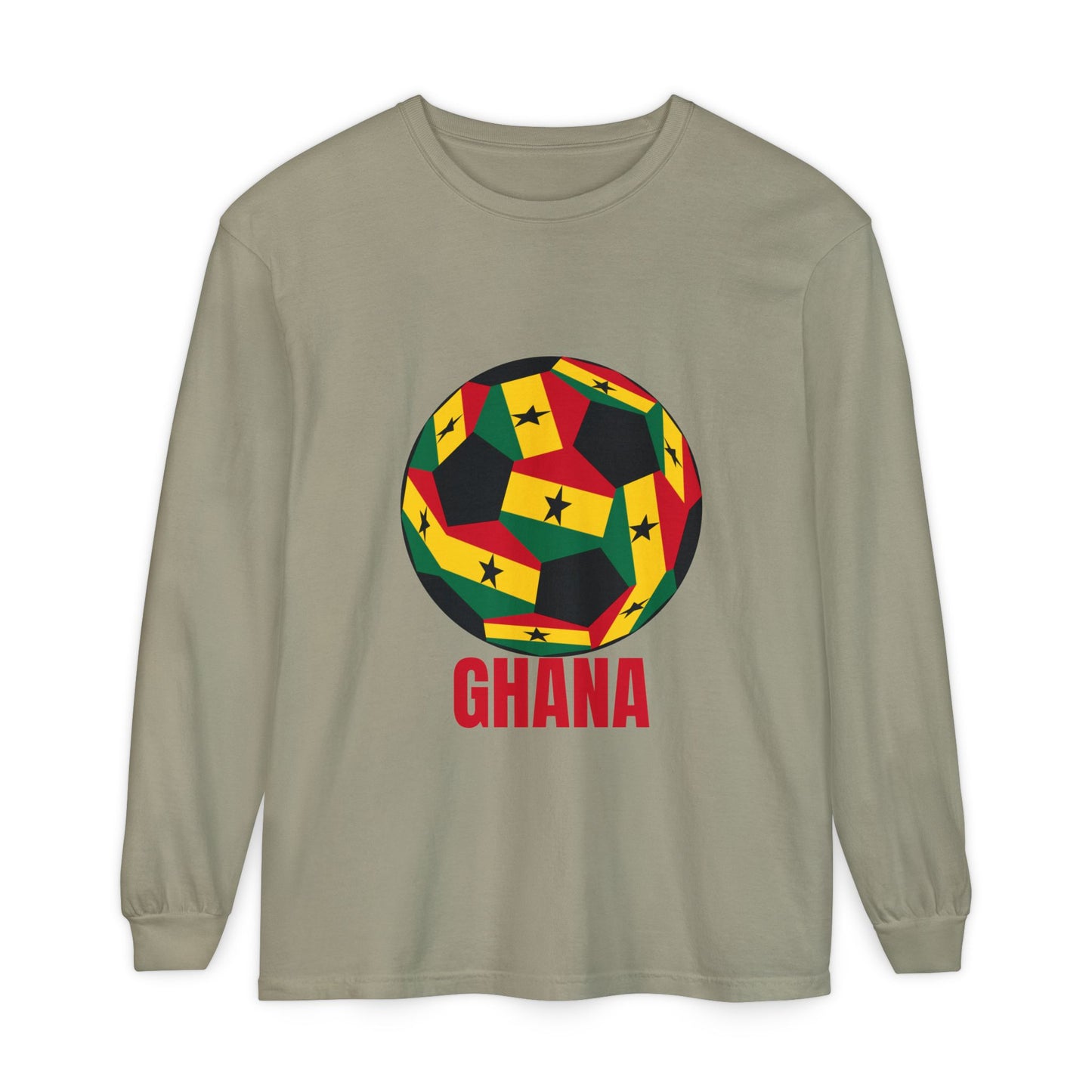 Ghana Fan Specialty Soccer Ball Design Long Sleeve Tee