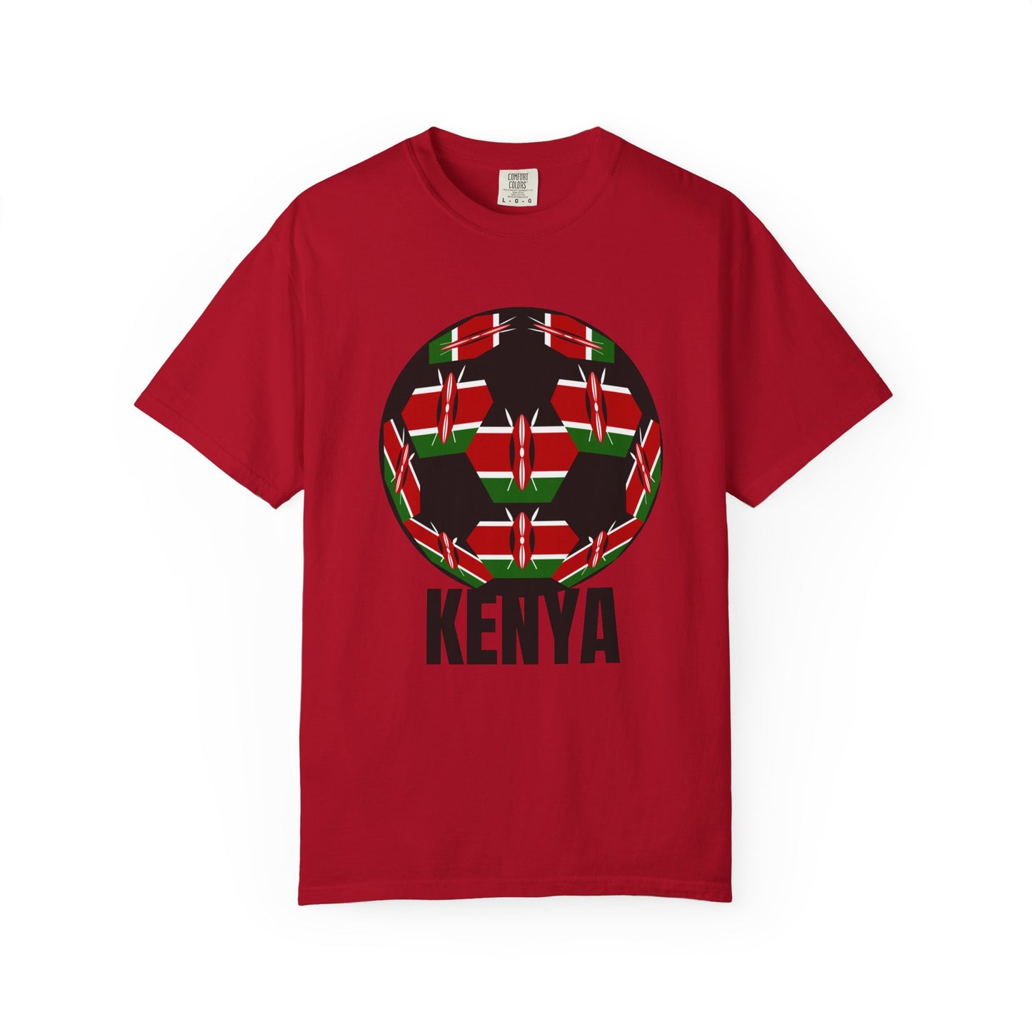 Kenya Fan Specialty Soccer Ball Design T Shirt Black Text