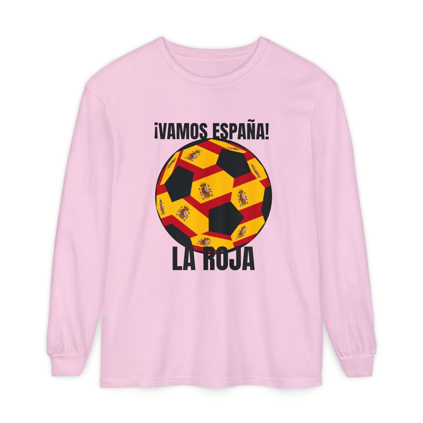 La Roja Soccer Long Sleeve Tee - ¡Vamos España! Stadium Fan Shirt Black Text
