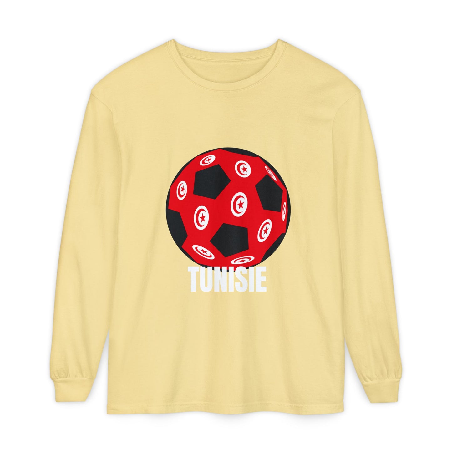 Tunisie Fan Specialty Soccer Ball Design Long Sleeve Tee White Text