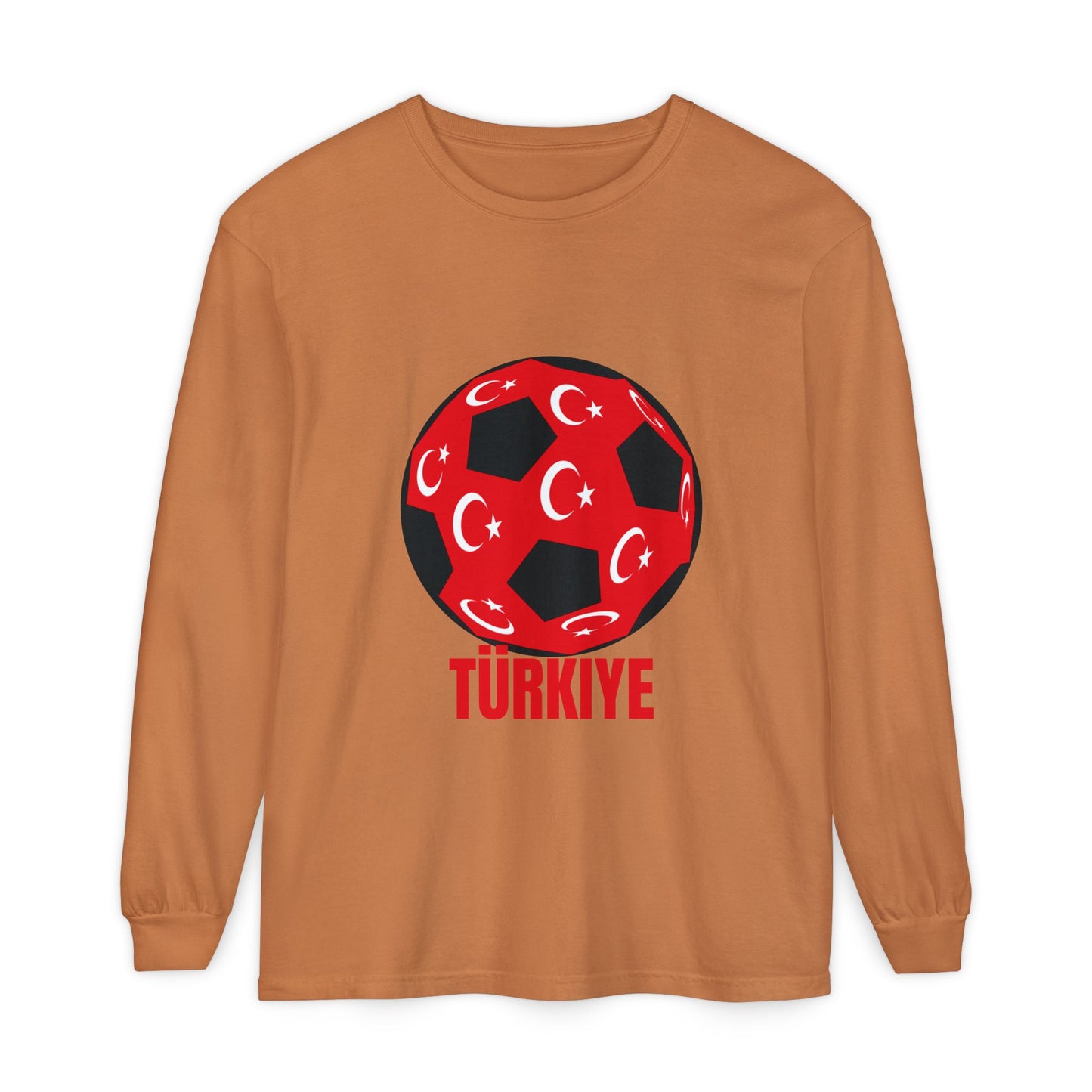 Türkiye Fan Specialty Soccer Ball Design Long Sleeve T-Shirt Red Text
