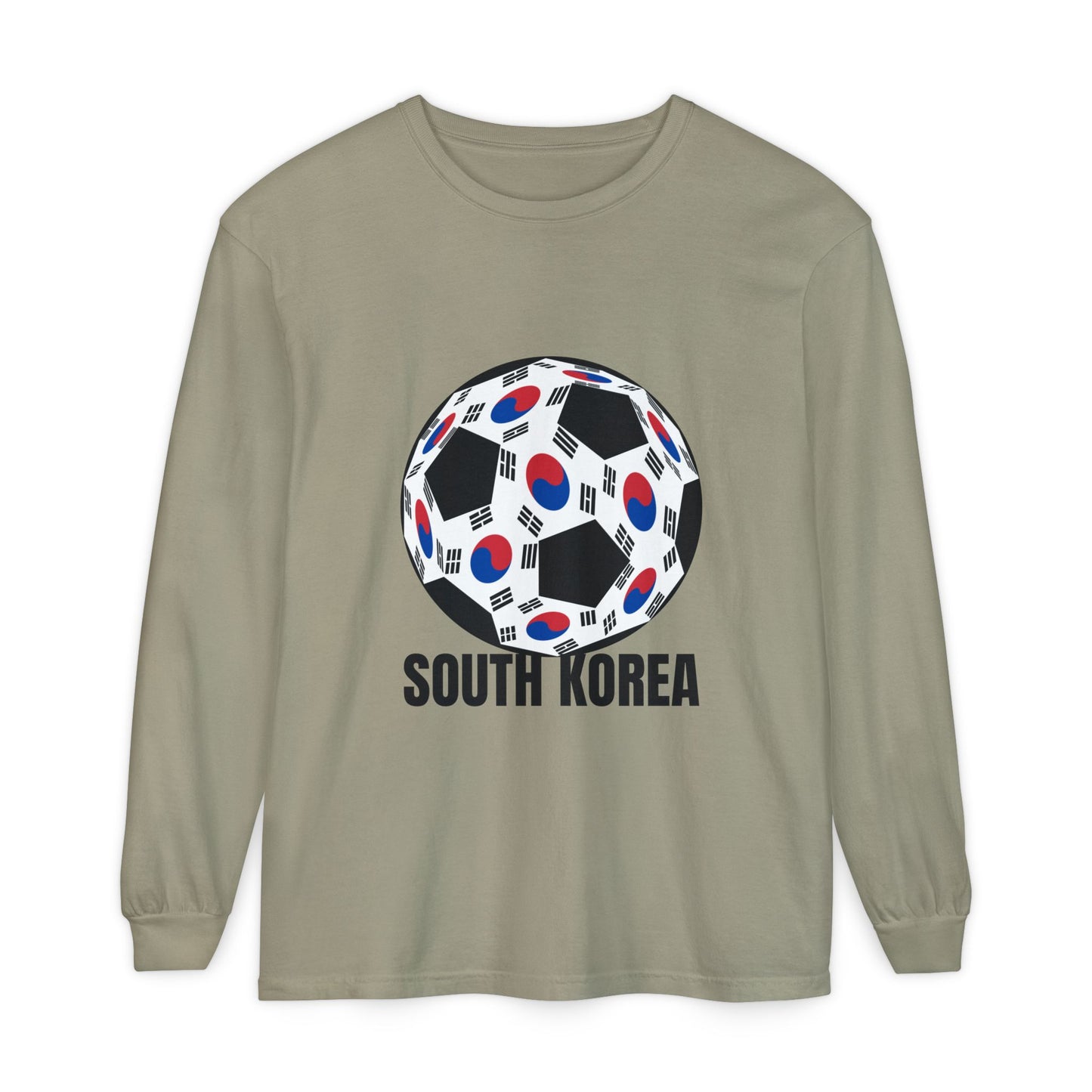 South Korea Fan Specialty Soccer Ball Design Long Sleeve Tee Black Text