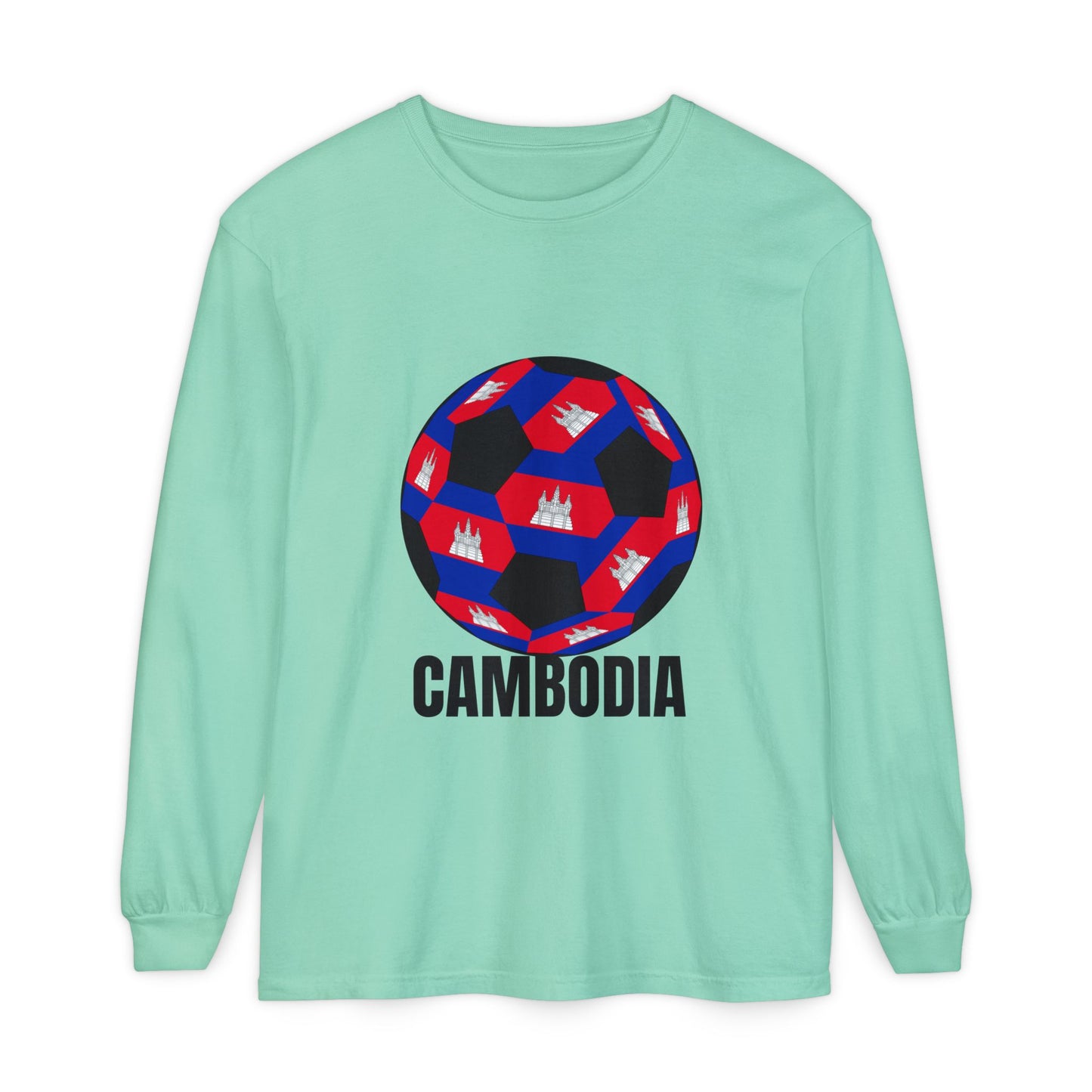 Cambodia Fan Specialty Soccer Ball Design Long Sleeve Tee