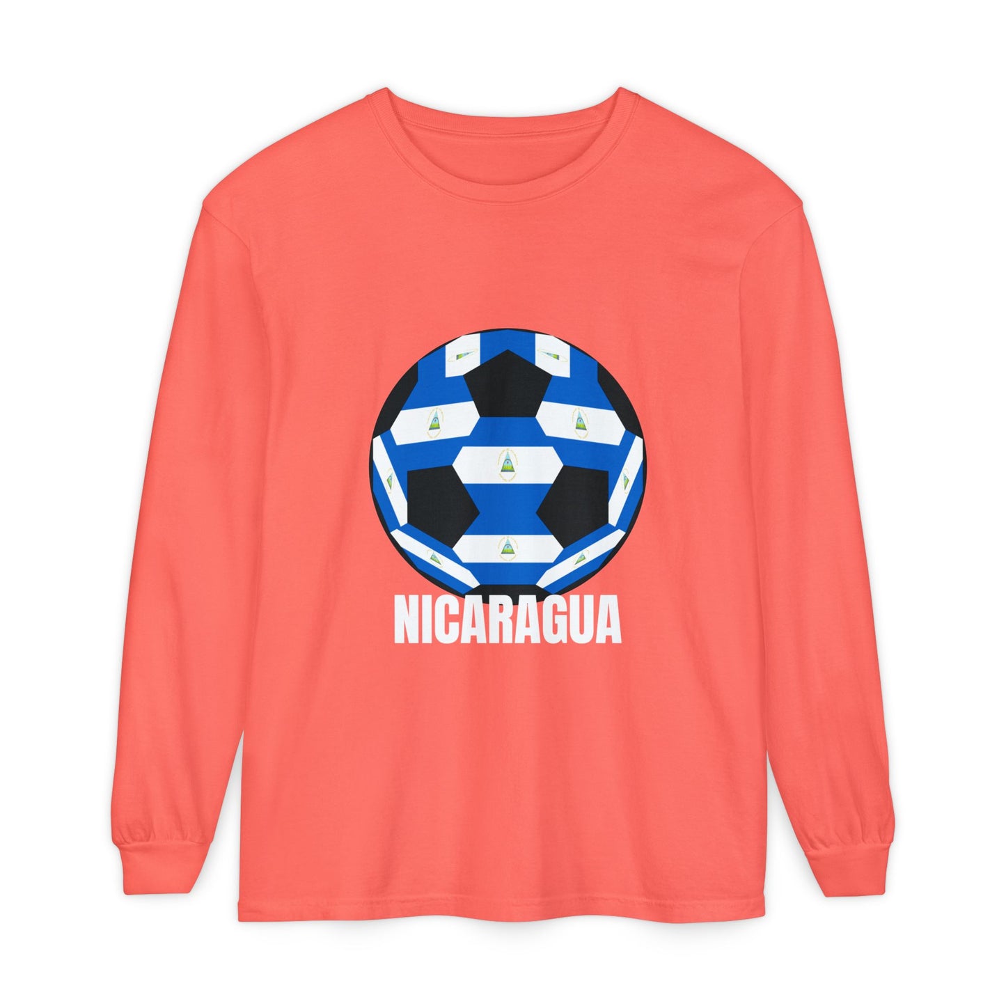 Nicaragua Fan Specialty Soccer Ball Design Long Sleeve Tee