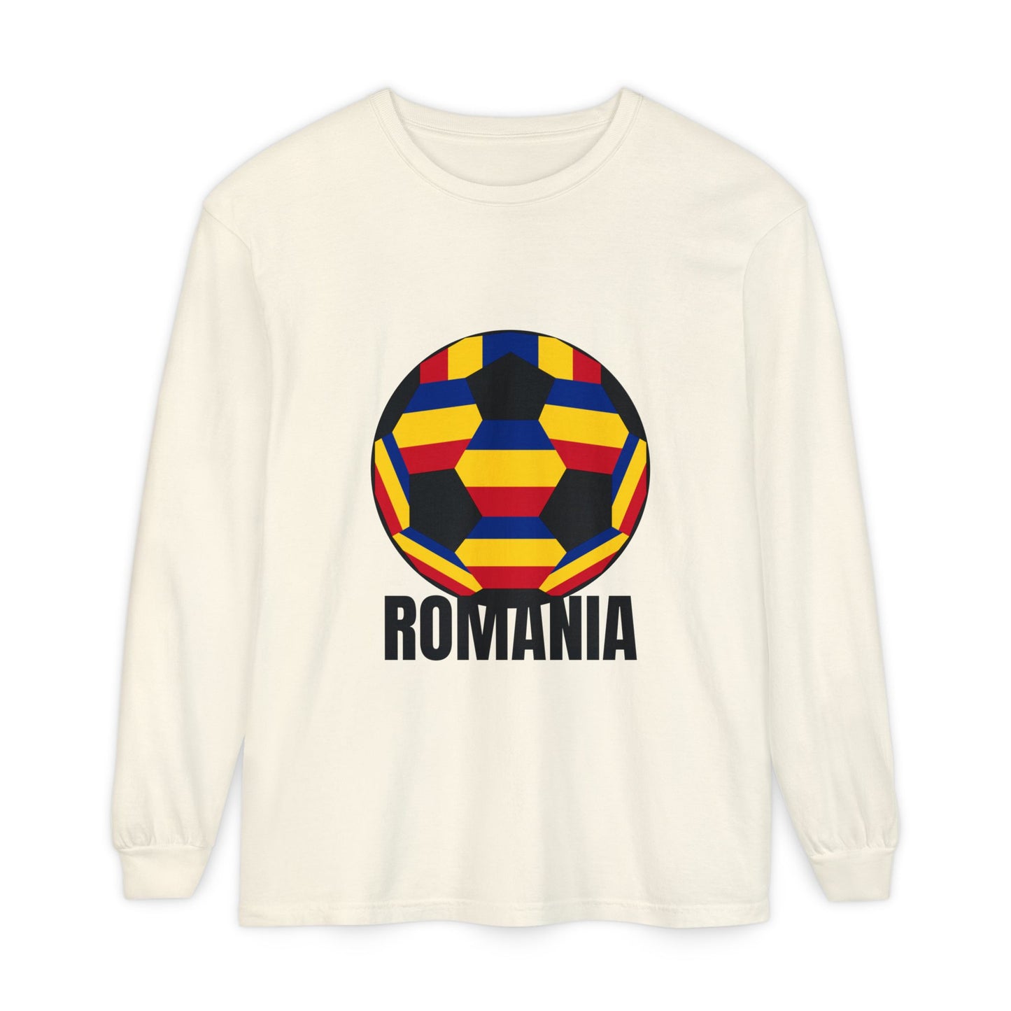 Romania Fan Specialty Soccer Ball Design Long Sleeve Tee