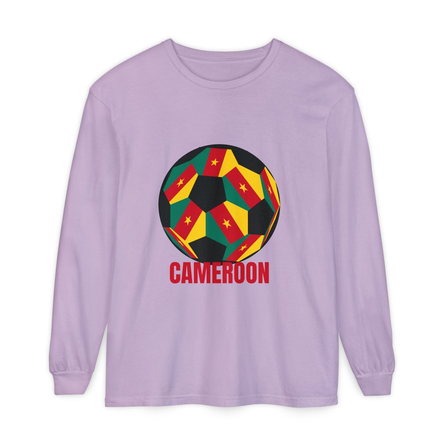 Cameroon Fan Specialty Soccer Ball Design Long Sleeve Tee