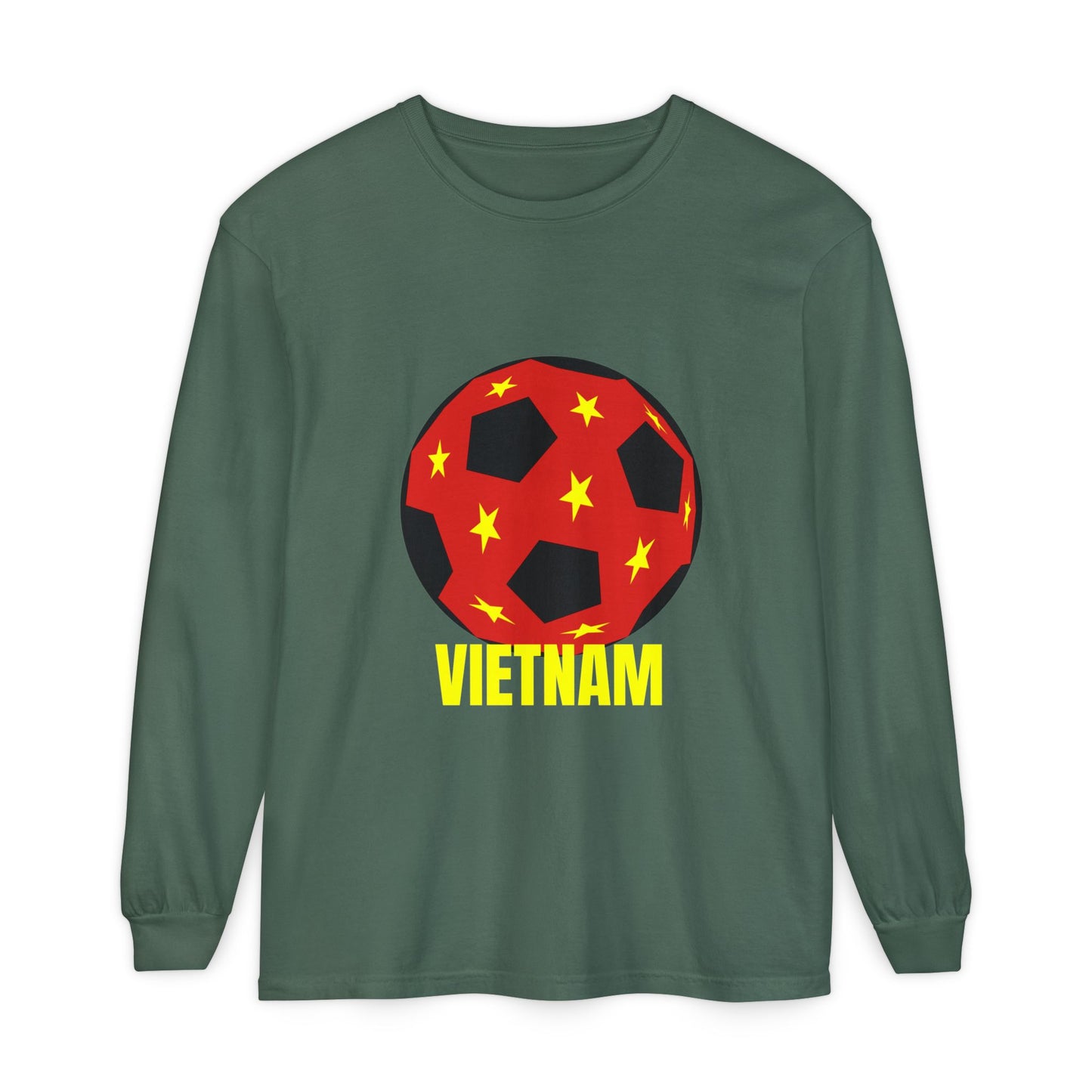 Vietnam Fan Specialty Soccer Ball Design Long Sleeve T-Shirt Gold Text