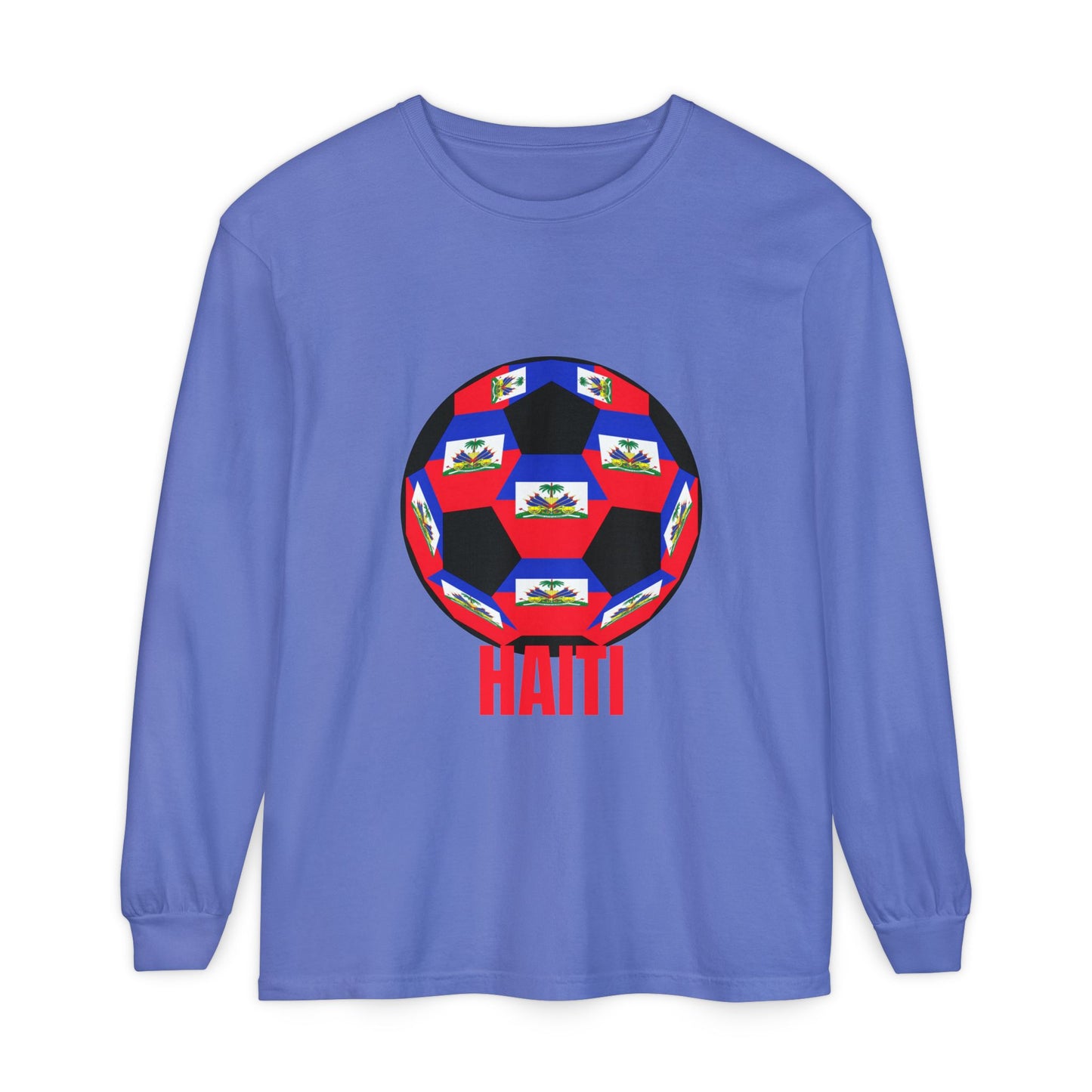 Haiti Flag Soccer Ball Long Sleeve Tee