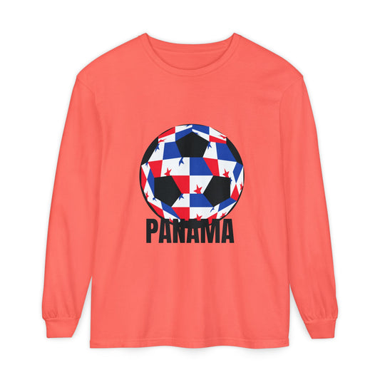 Panama Fan Specialty Soccer Ball Design T Shirt Long Sleeve Tee Black Text