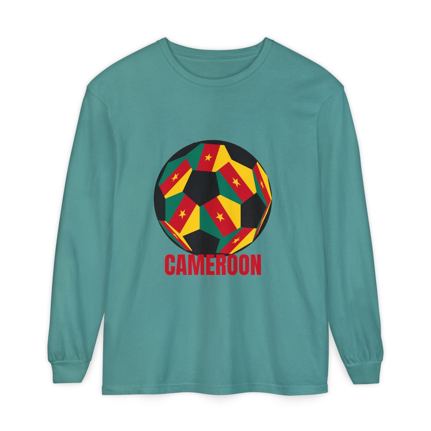 Cameroon Fan Specialty Soccer Ball Design Long Sleeve Tee