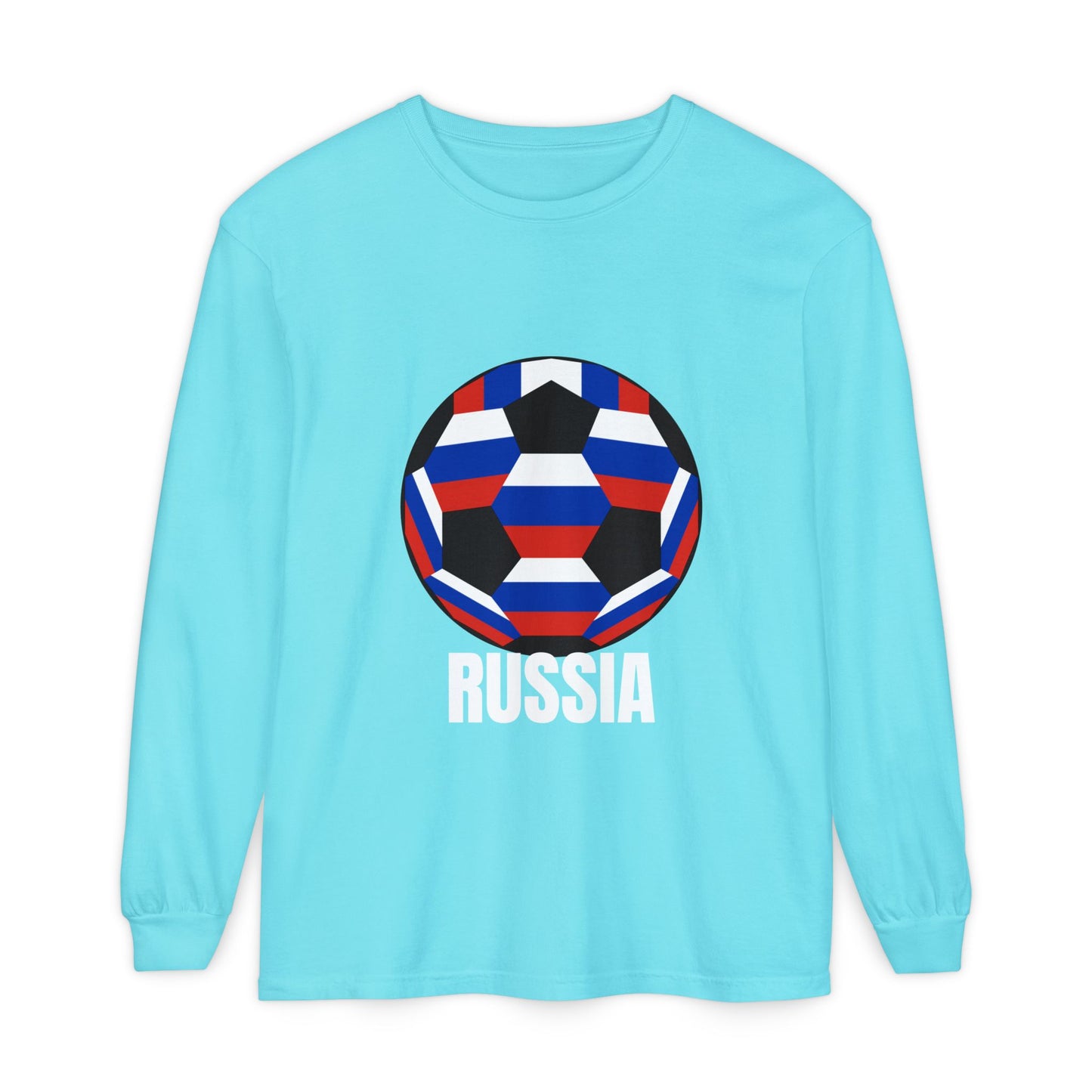 Russia Fan Specialty Soccer Ball Design  Long Sleeve Tee  White Text