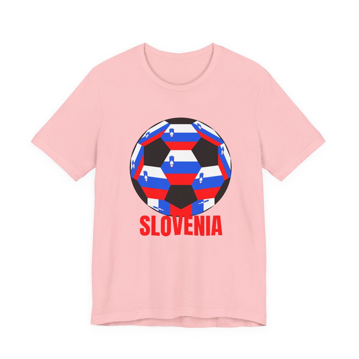 Slovenia Fan Specialty Soccer Ball Design T Shirt Red Text