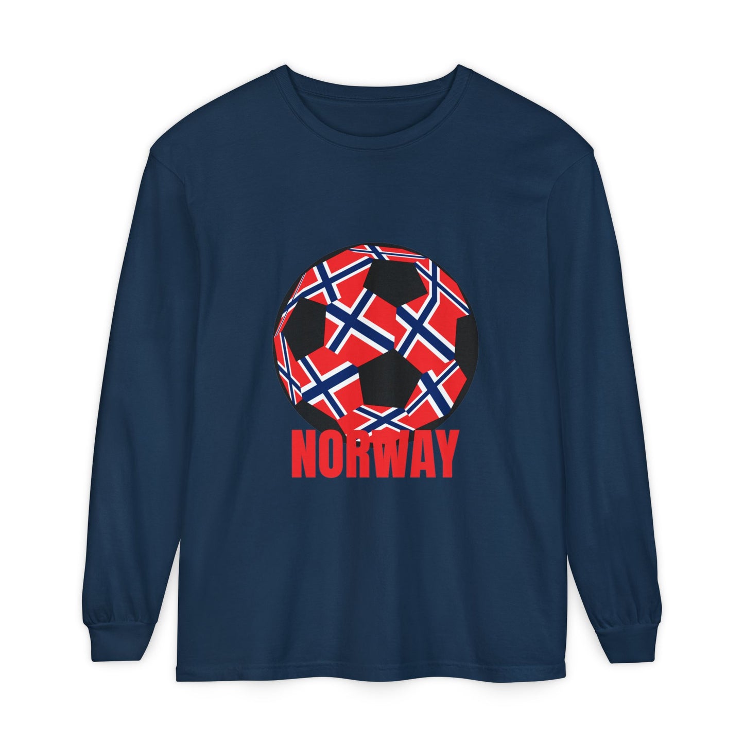 Norway Fan Specialty Soccer Ball Design T Shirt Long Sleeve Tee Red Print