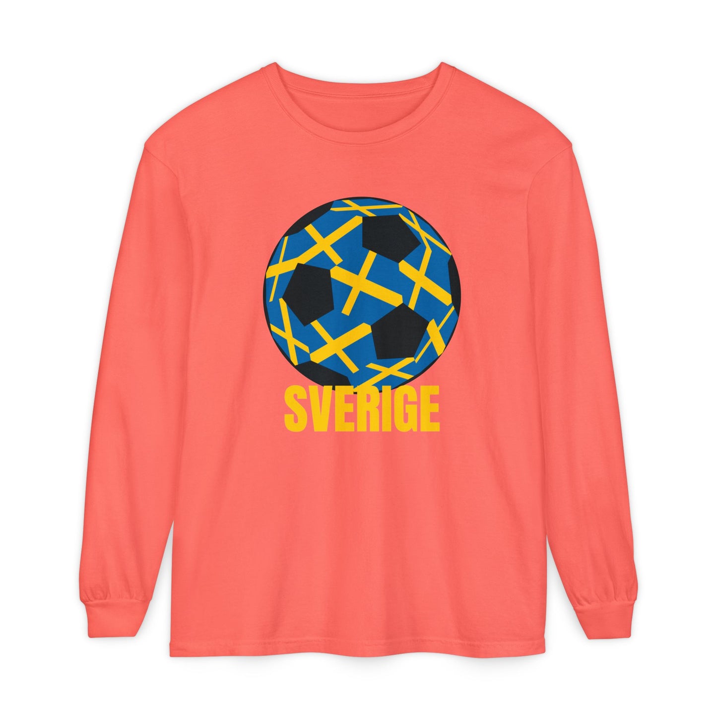 Sverige Fan Specialty Soccer Ball Design T Shirt Gold Text