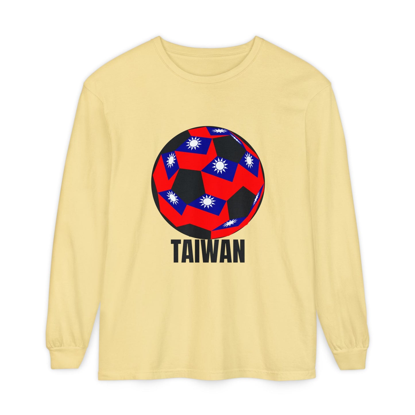 Taiwan Flag Soccer Ball Long Sleeve Tee Black Text
