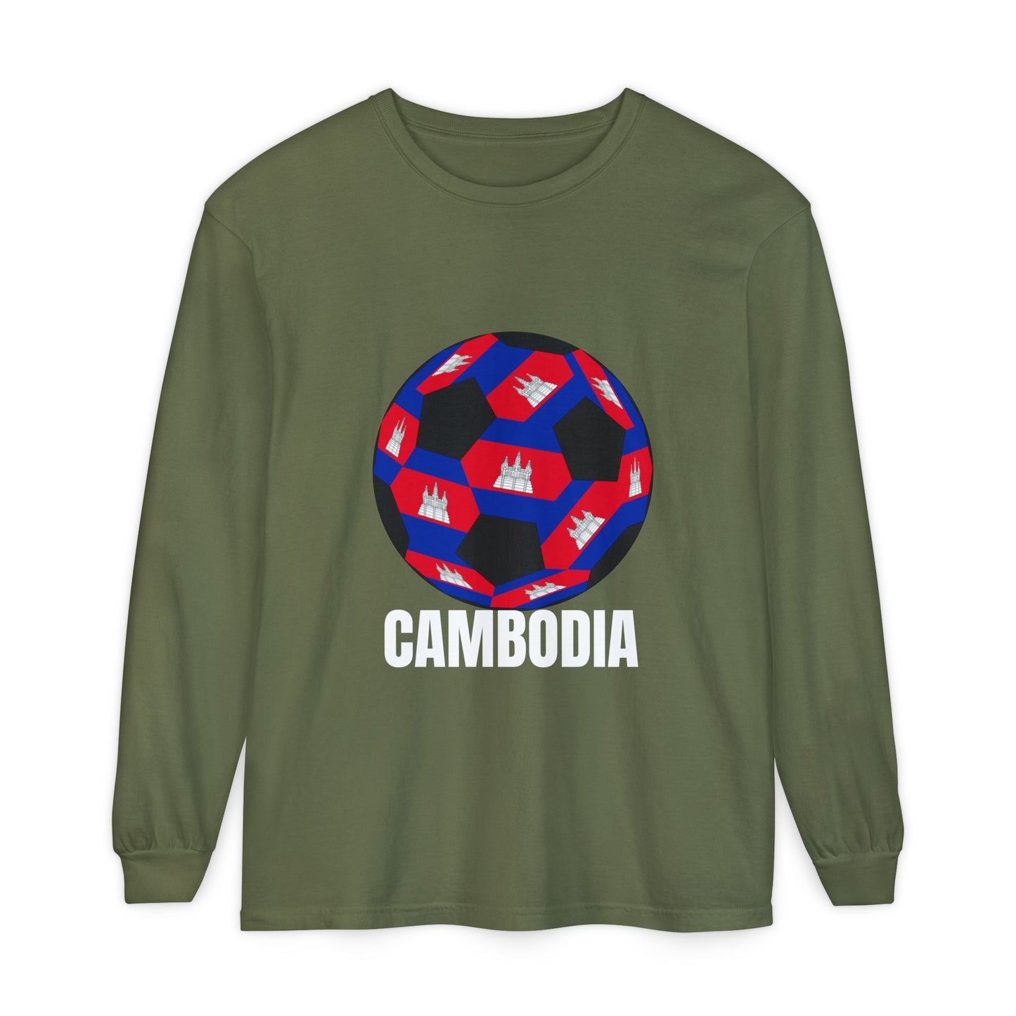 Cambodia Fan Specialty Soccer Ball Design Long Sleeve Tee