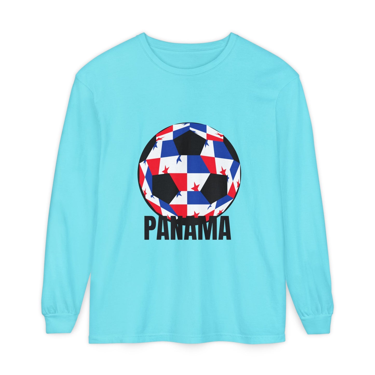 Panama Fan Specialty Soccer Ball Design T Shirt Long Sleeve Tee Black Text