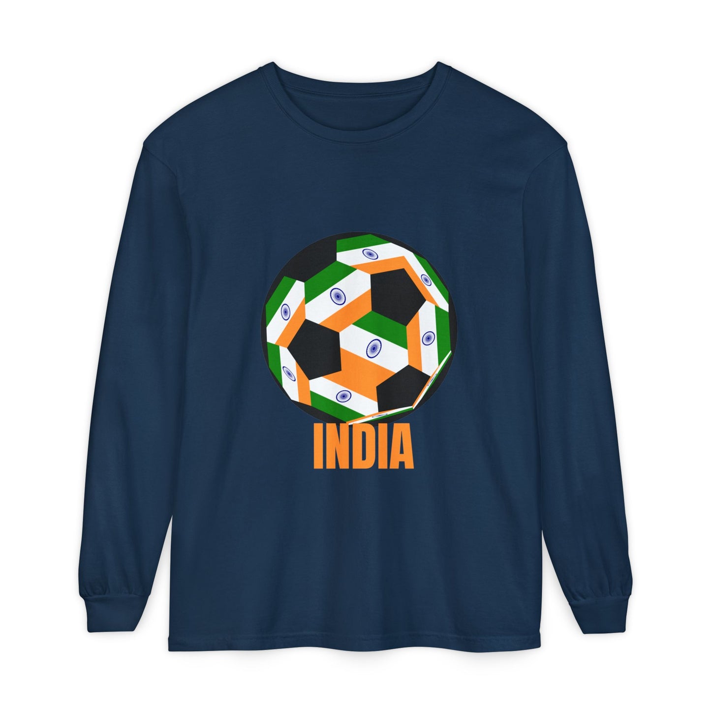 India Fan Specialty Soccer Ball Design Long Sleeve T-Shirt