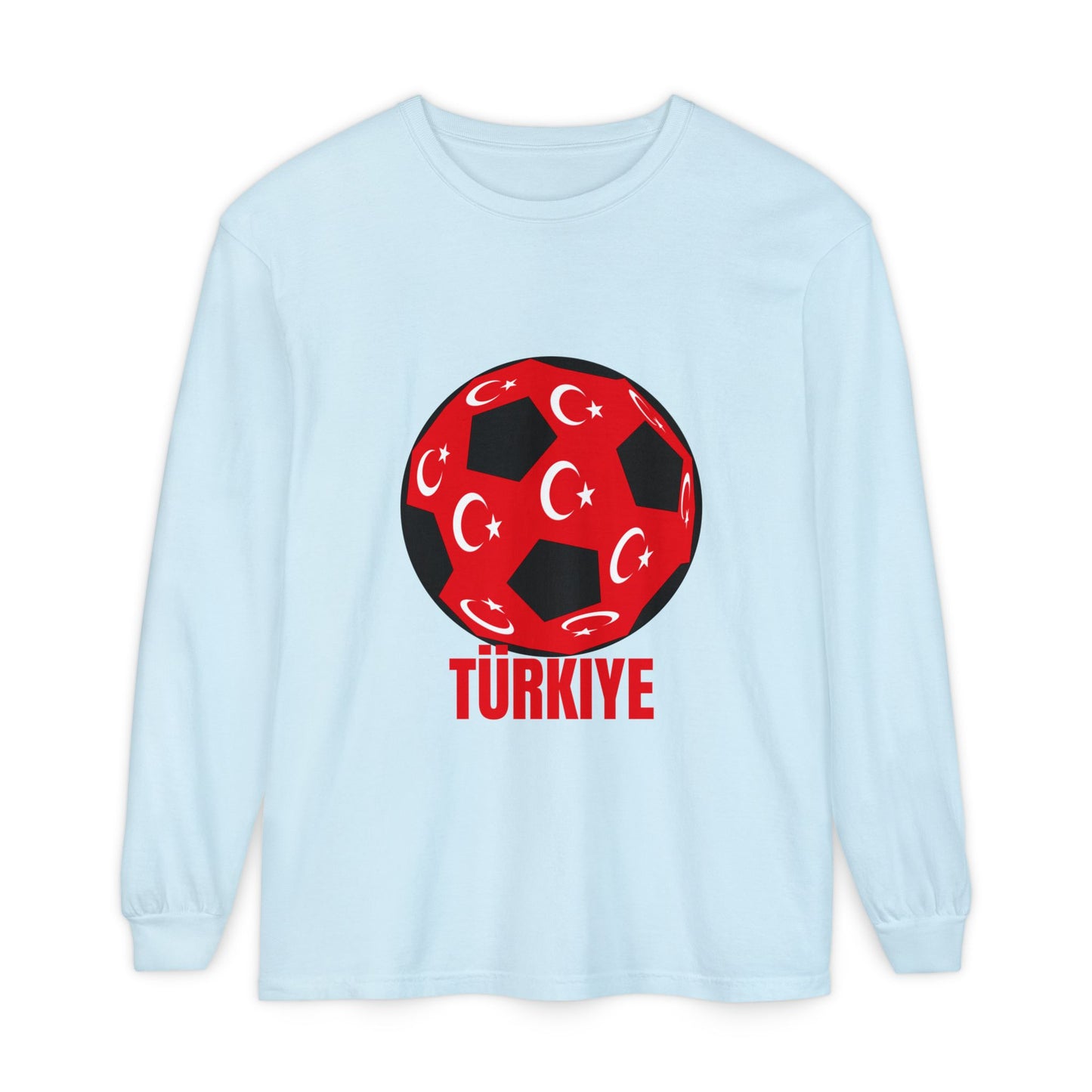 Türkiye Fan Specialty Soccer Ball Design T Shirt Long Sleeve T-Shirt Red Text