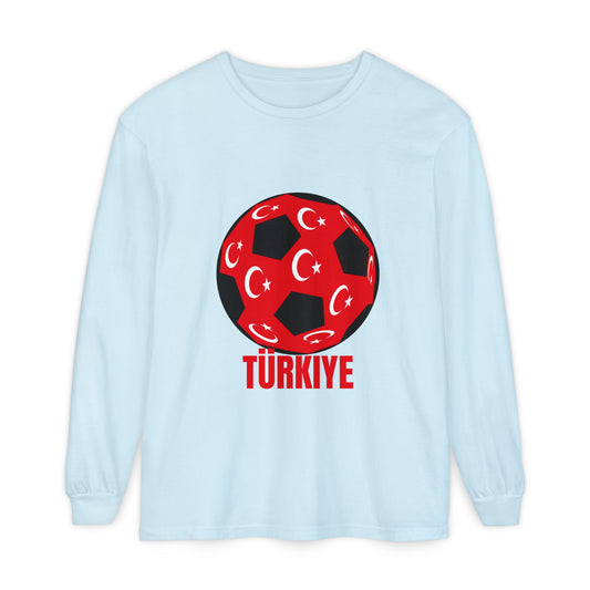 Türkiye Fan Specialty Soccer Ball Design Long Sleeve T-Shirt Red Text
