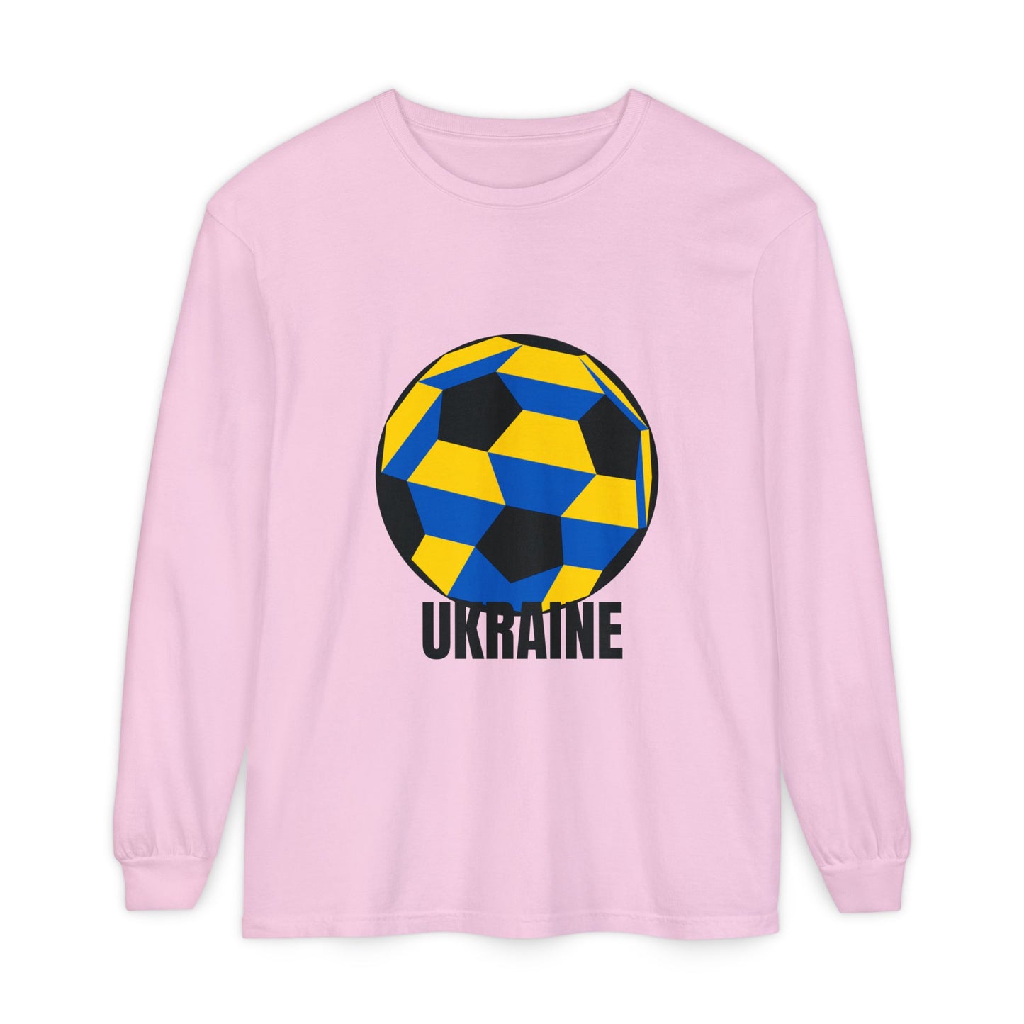Ukraine Fan Specialty Soccer Ball Design Long Sleeve T-Shirt Black Text