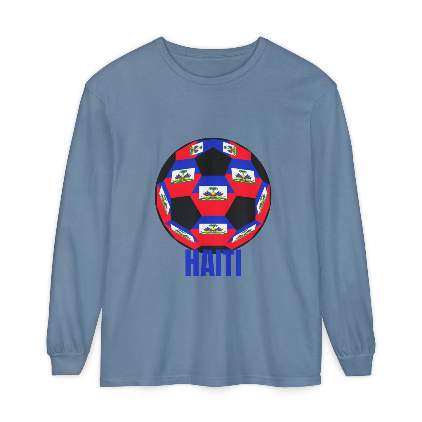 Haiti Fan Specialty Soccer Ball Design Long Sleeve Tee