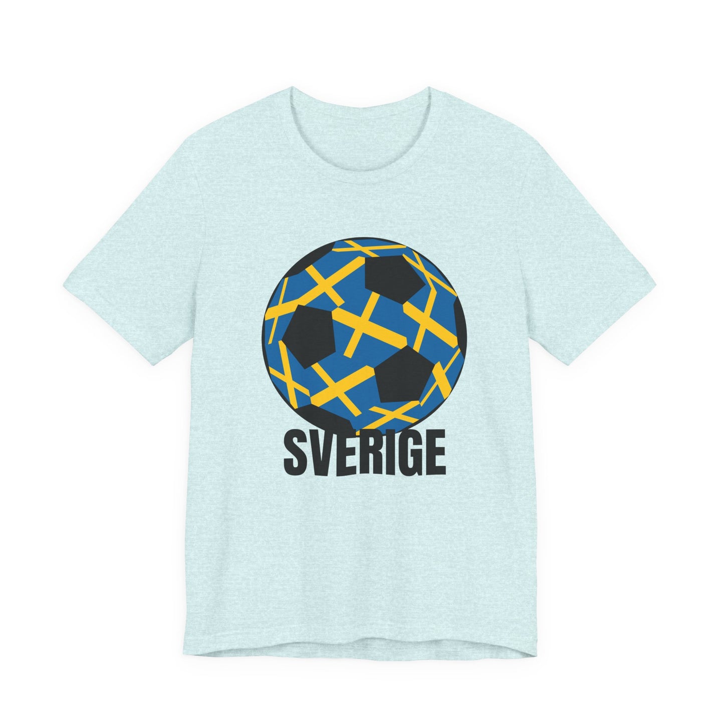 Sverige Fan Specialty Soccer Ball Design T Shirt  Black Text