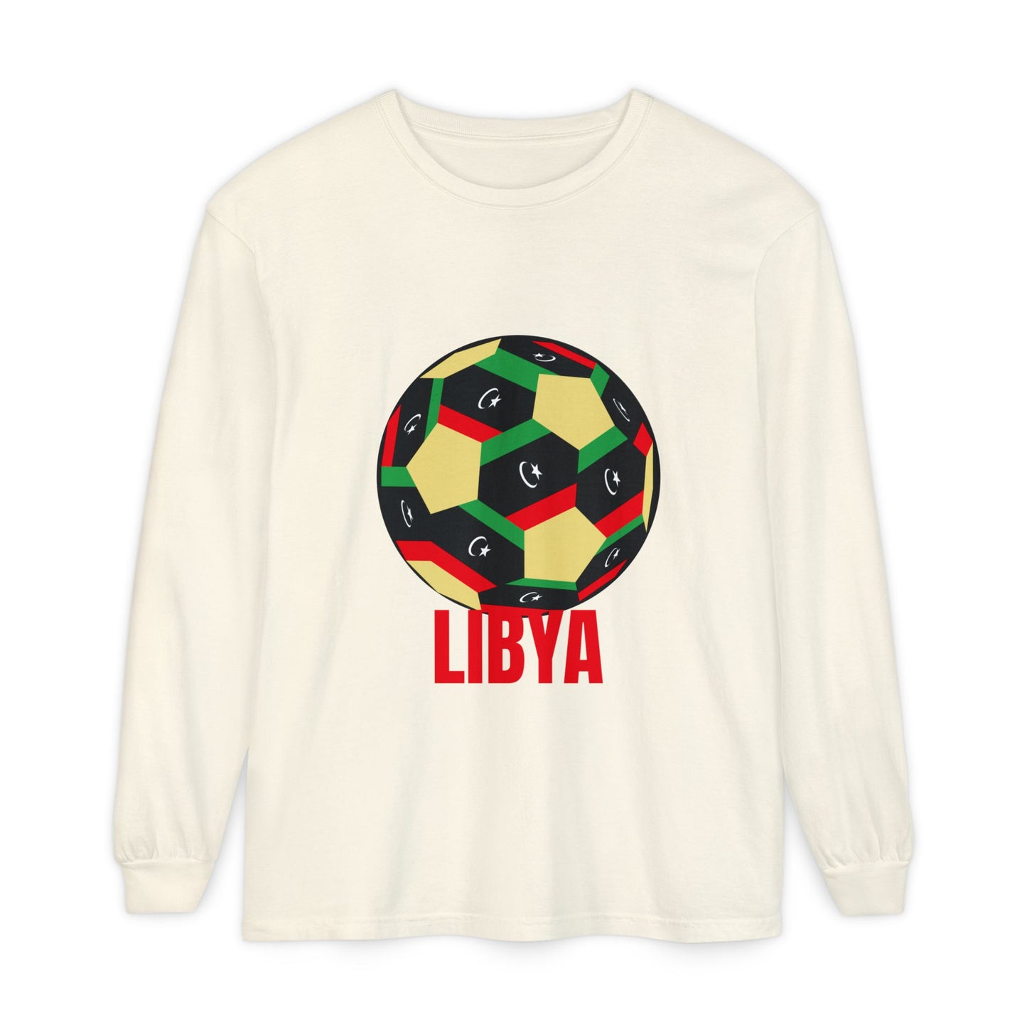 Libya Fan Specialty Soccer Ball Design T Shirt Long Sleeve Tee