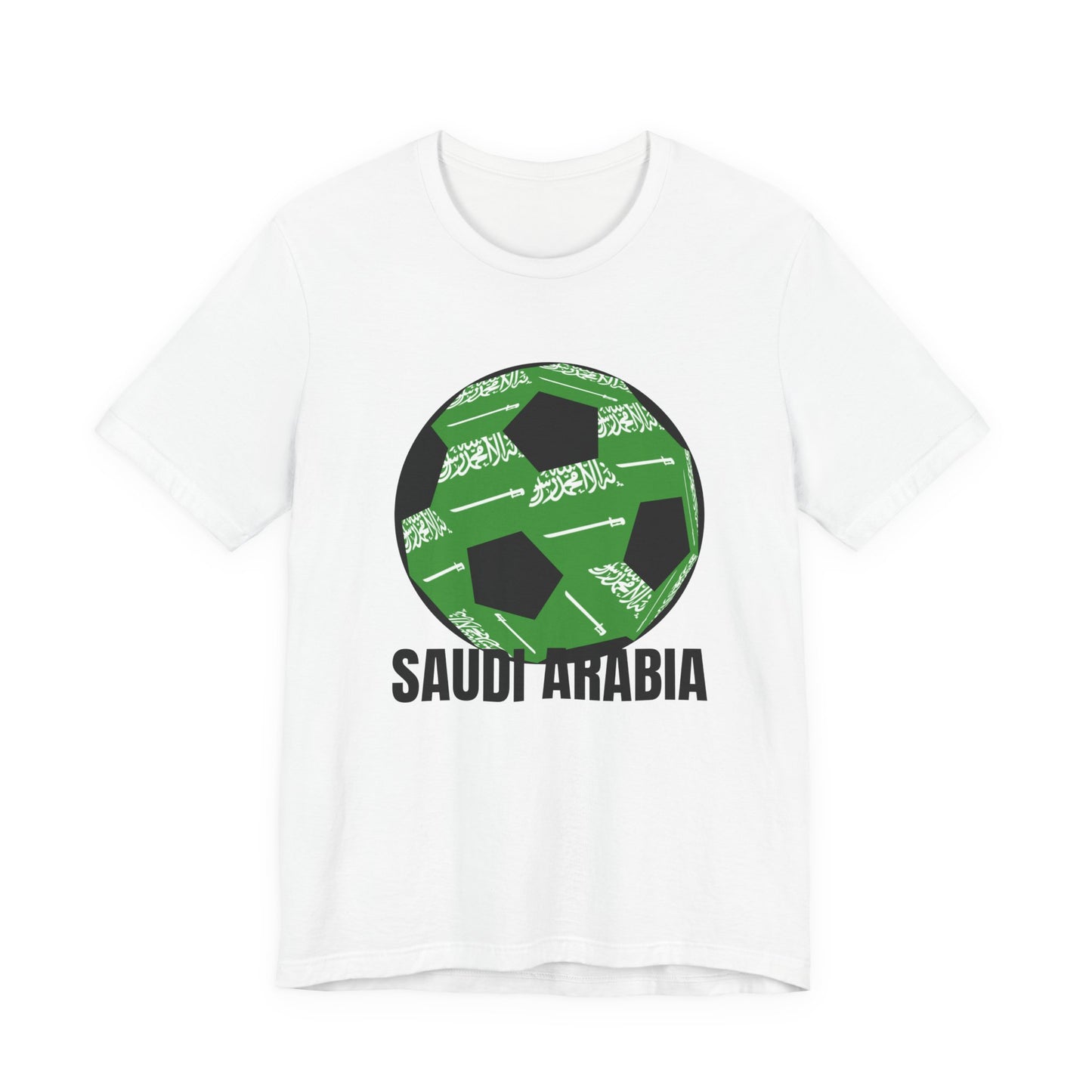 Saudi Arabia Fan Specialty Soccer Ball Design T Shirt Black Text