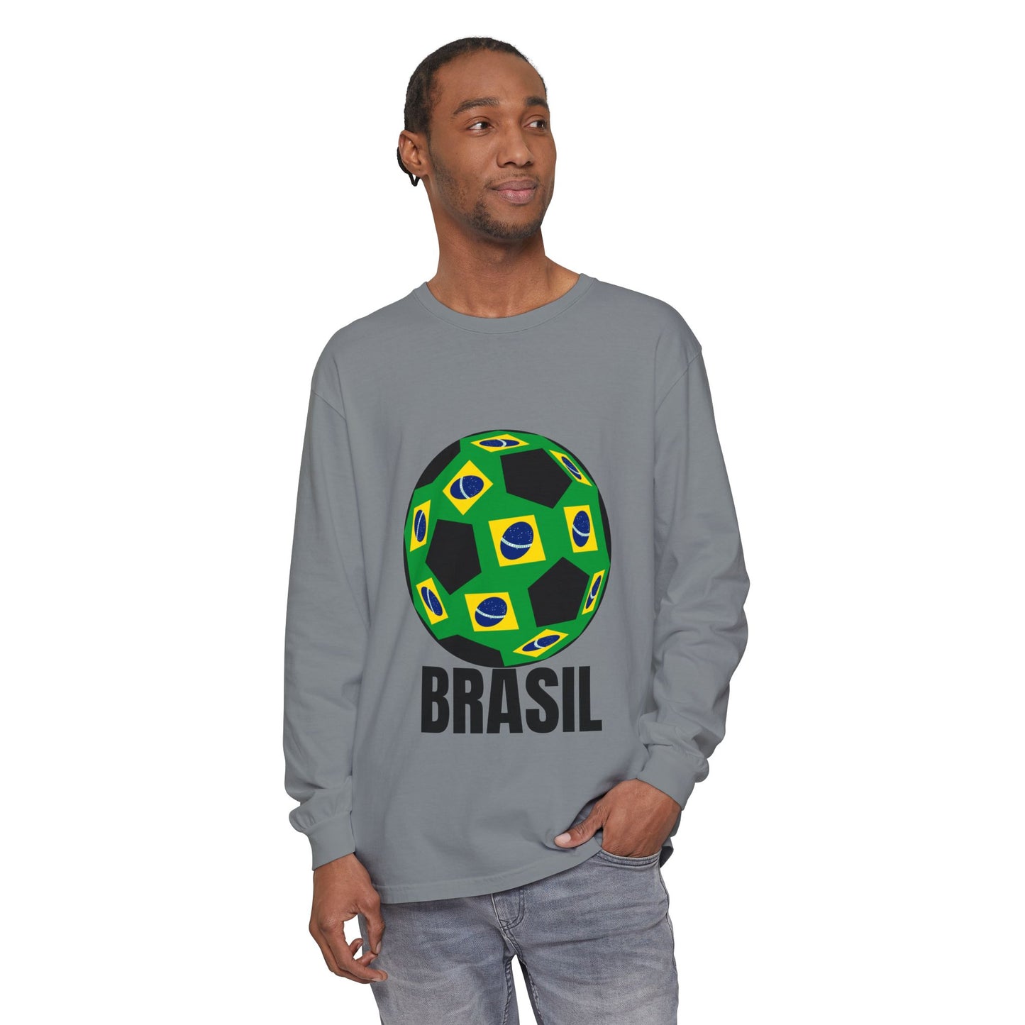 Brasil Fan Specialty Soccer Ball Design Long Sleeve T Shirt