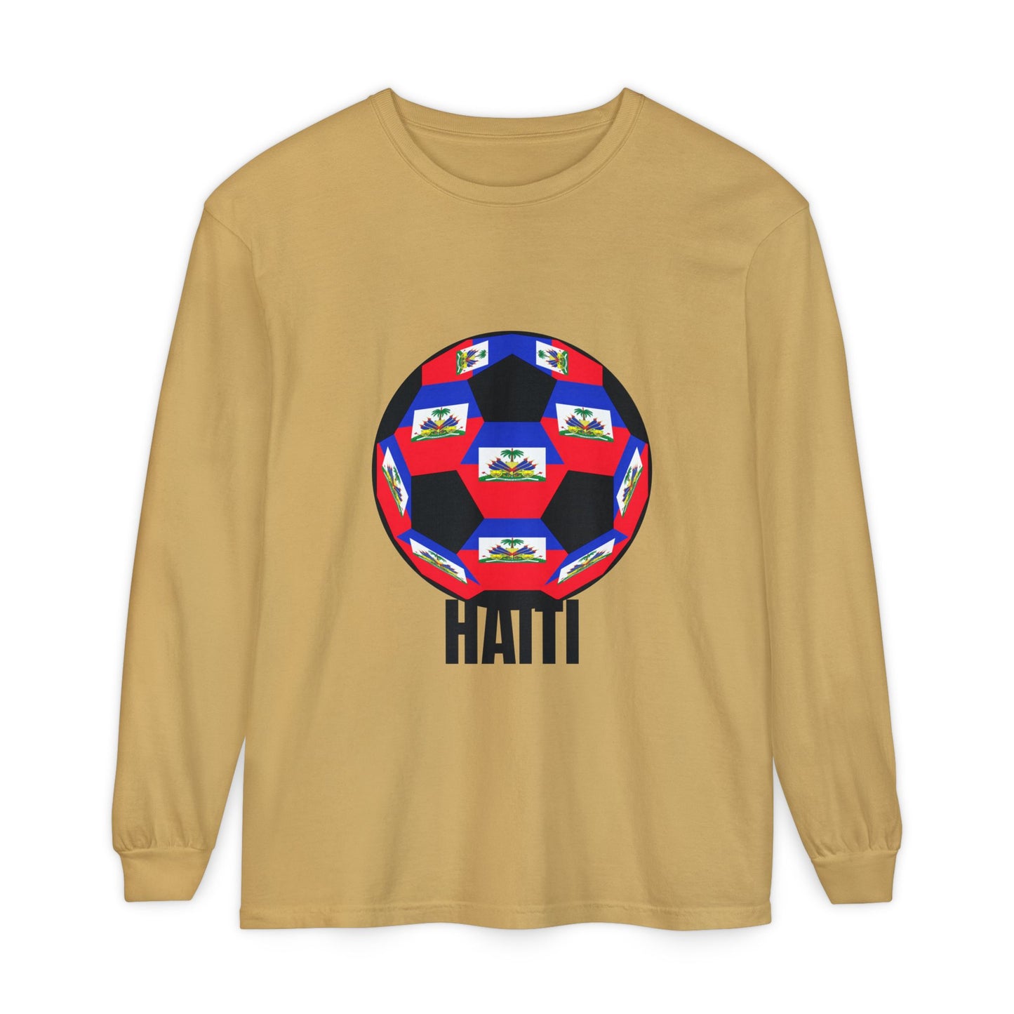 Haiti Fan Specialty Soccer Ball Design Long Sleeve Tee