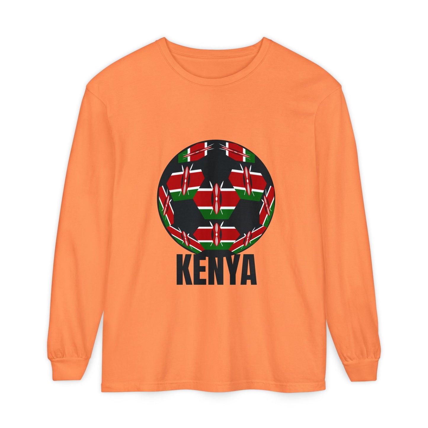 Kenya Fan Specialty Soccer Ball Design Long Sleeve Tee Black Text