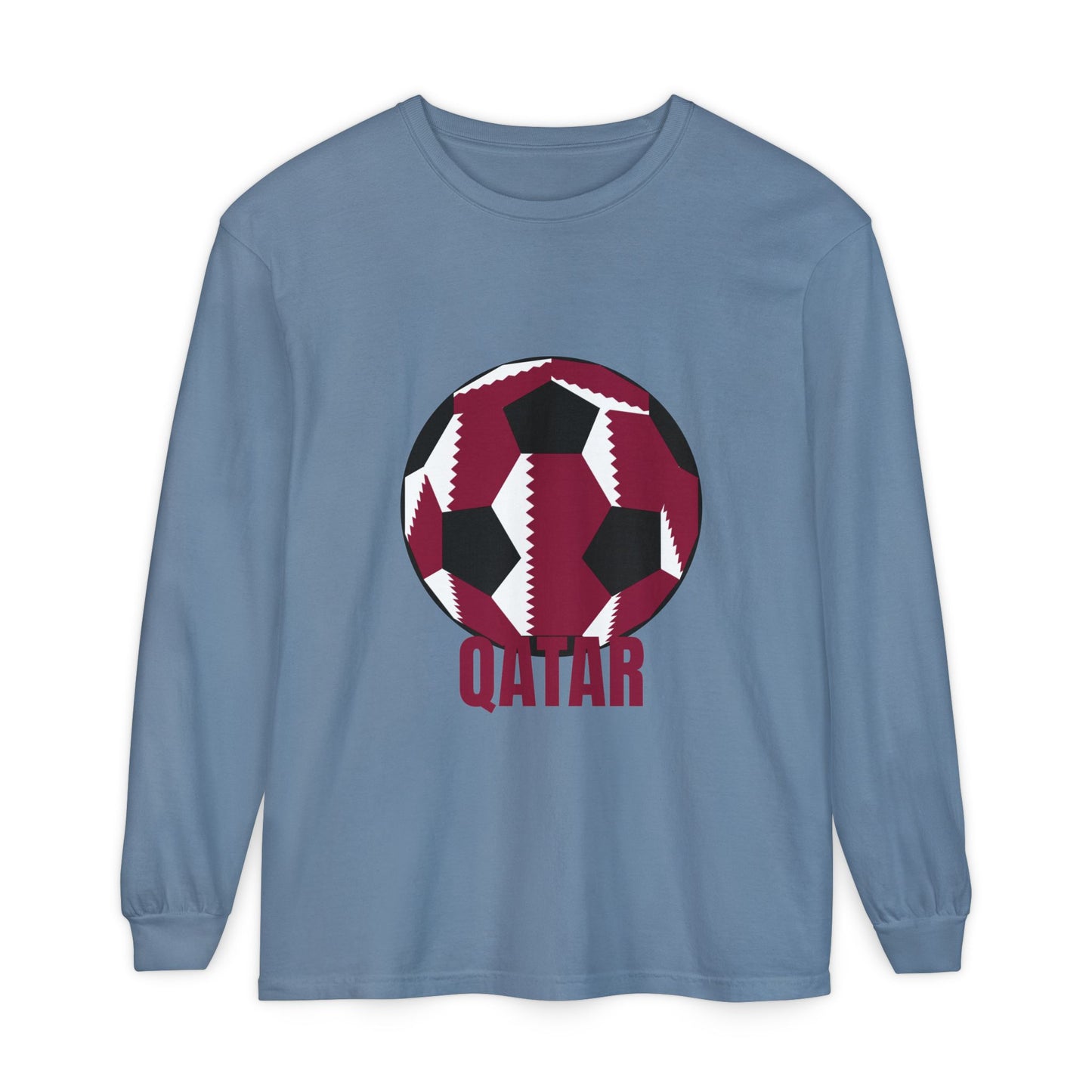 Qatar Fan Specialty Soccer Ball Design Long Sleeve Tee