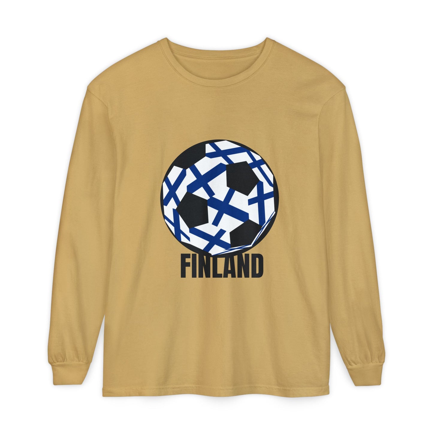 Finland Fan Specialty Soccer Ball Design Long Sleeve Tee