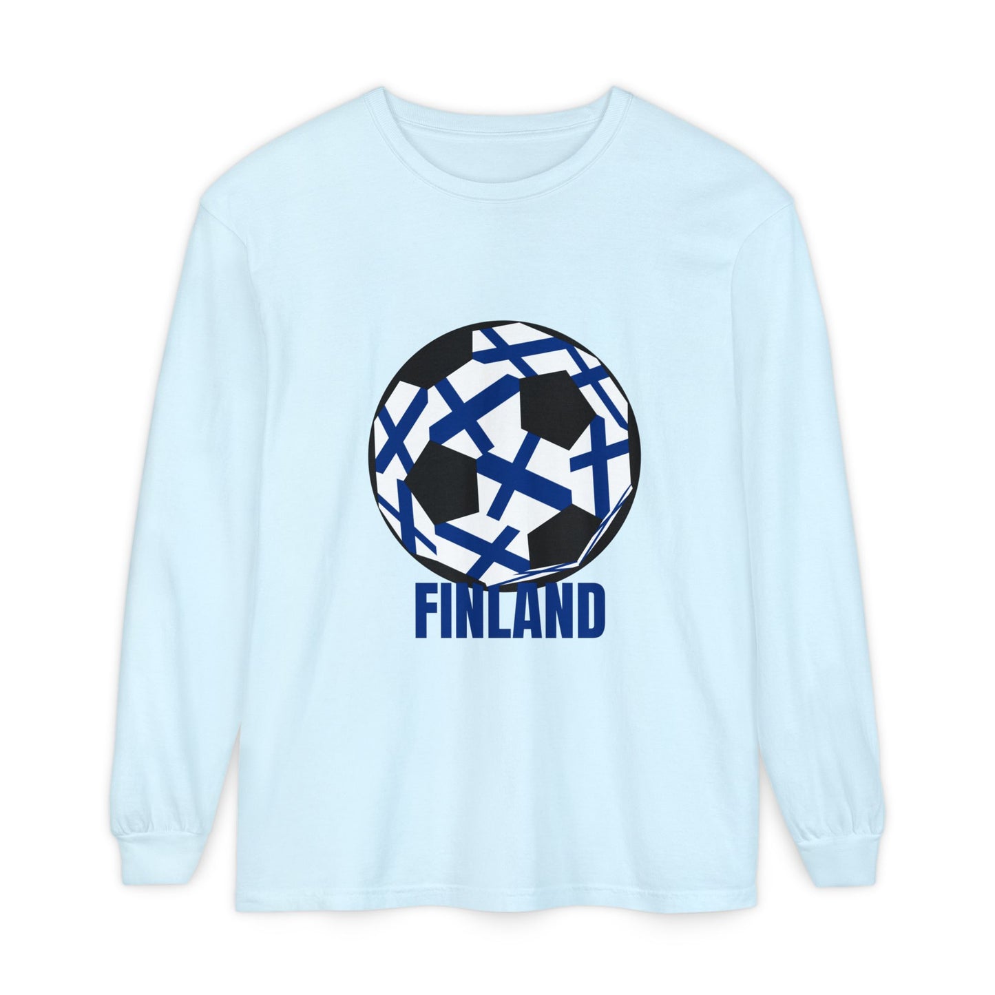 Finland Fan Specialty Soccer Ball Design Long Sleeve Tee