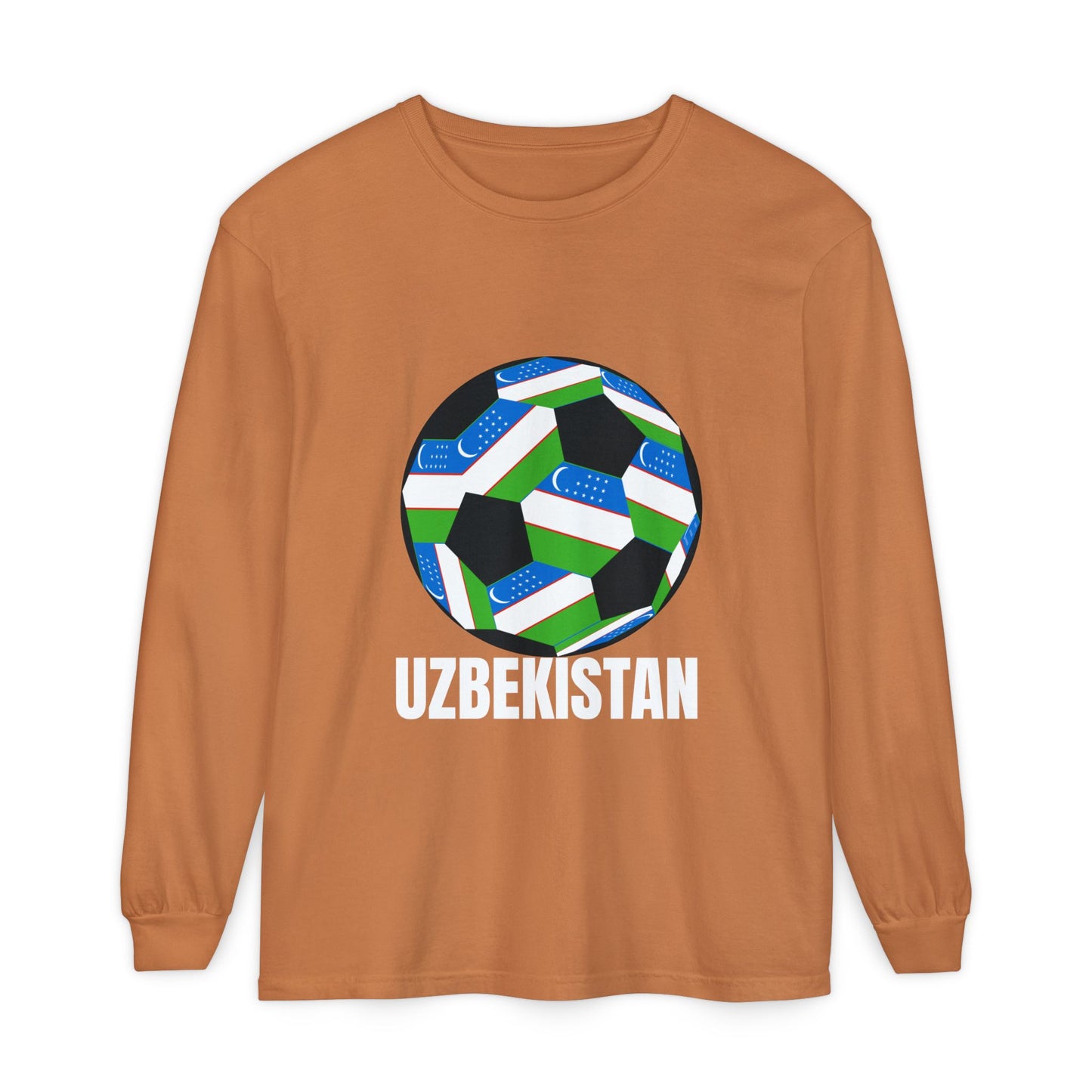 Uzbekistan Fan Specialty Soccer Ball Design Long Sleeve Shirt