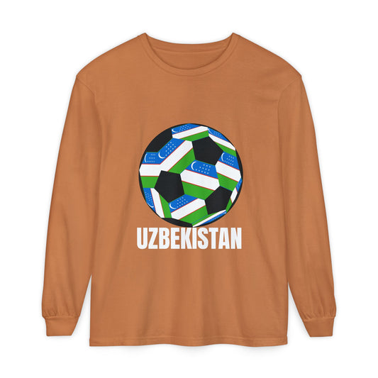 Uzbekistan Fan Specialty Soccer Ball Design Long Sleeve Shirt