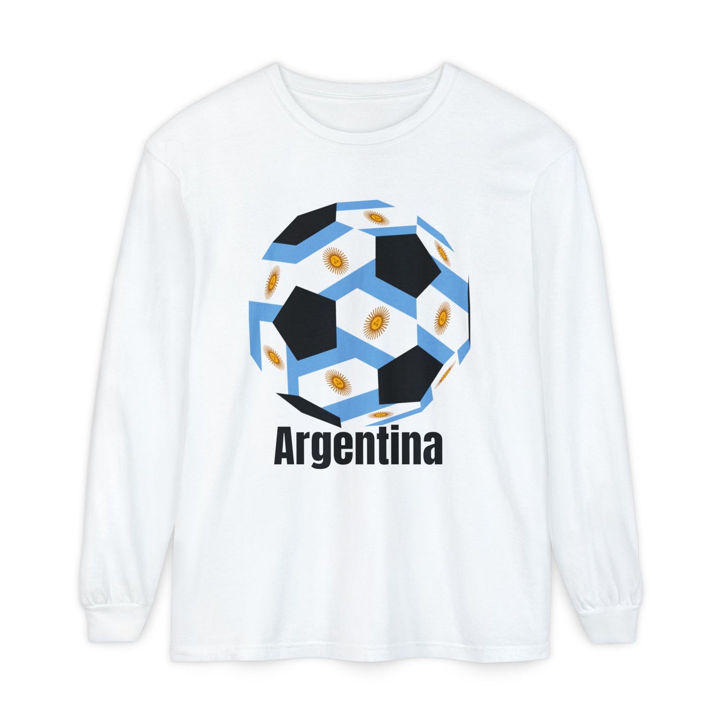Argentina Fan Specialty Soccer Ball Design Long Sleeve Tee