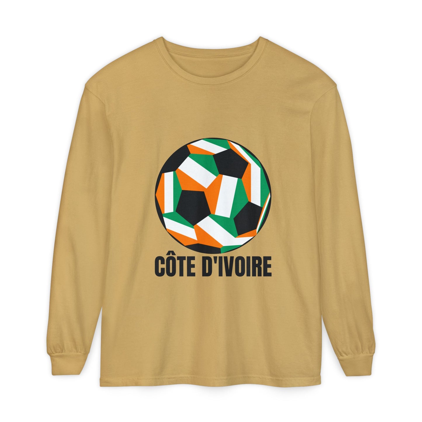 Cote D Ivoire Fan Specialty Soccer Ball Design Long Sleeve Tee