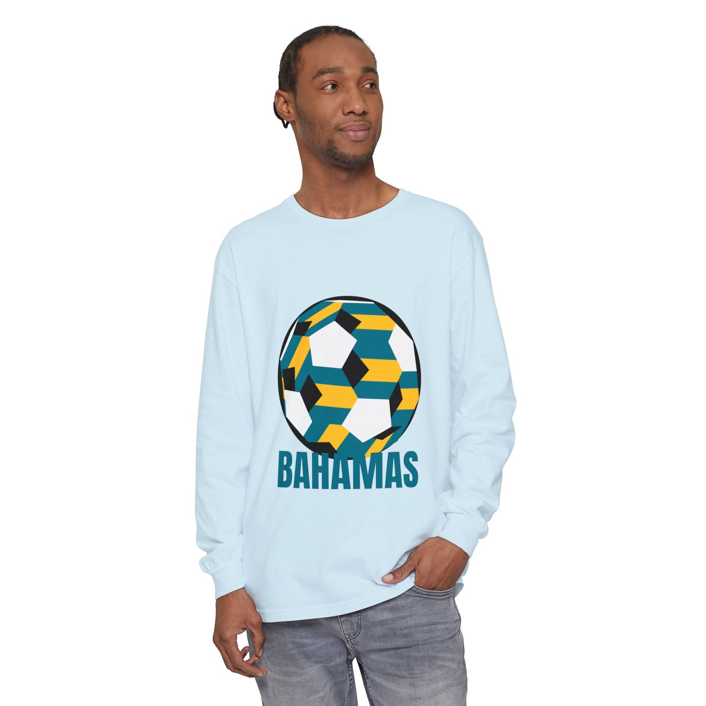 Bahamas Fan Specialty Soccer Ball Design Long Sleeve Tee
