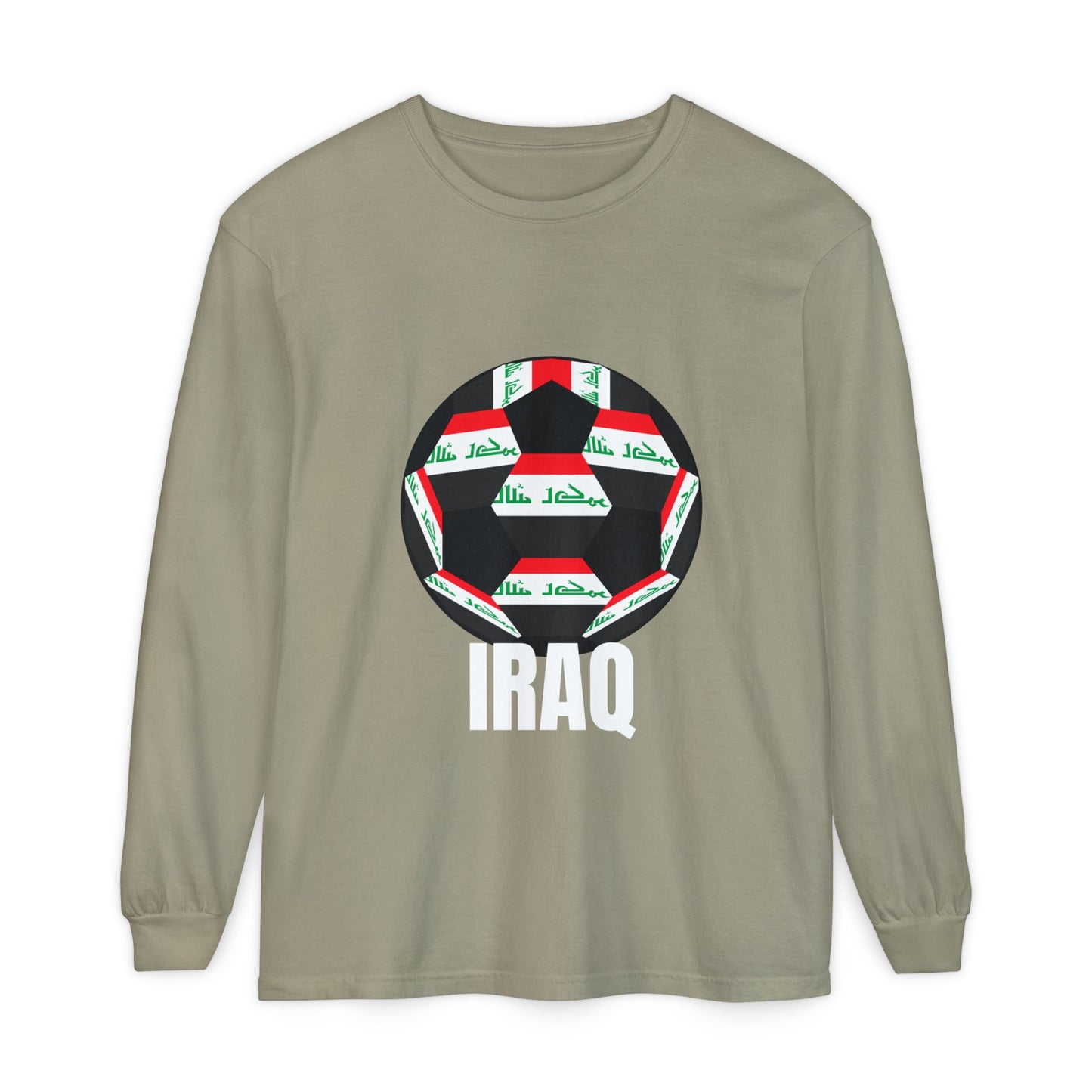 Iraq Fan Specialty Soccer Ball Design T Shirt Long Sleeve Tee