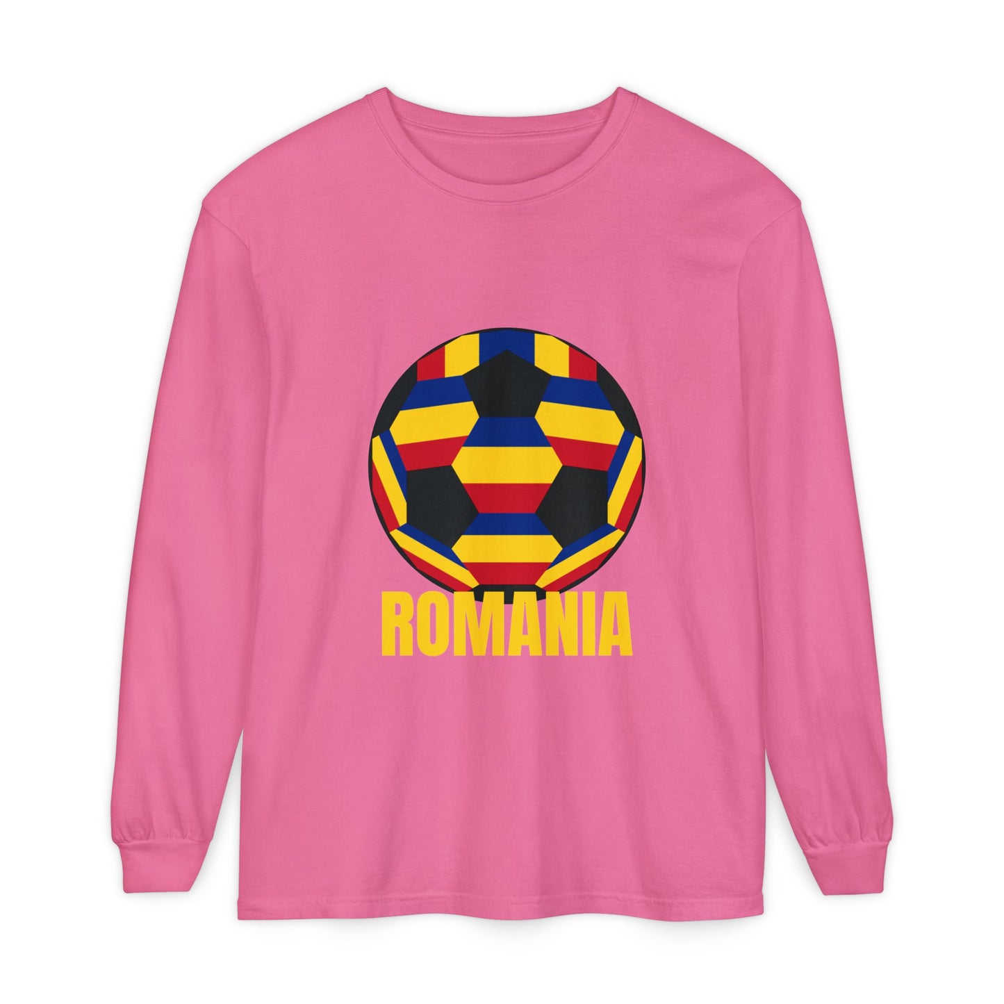 Romania Fan Specialty Soccer Ball Design Long Sleeve Tee