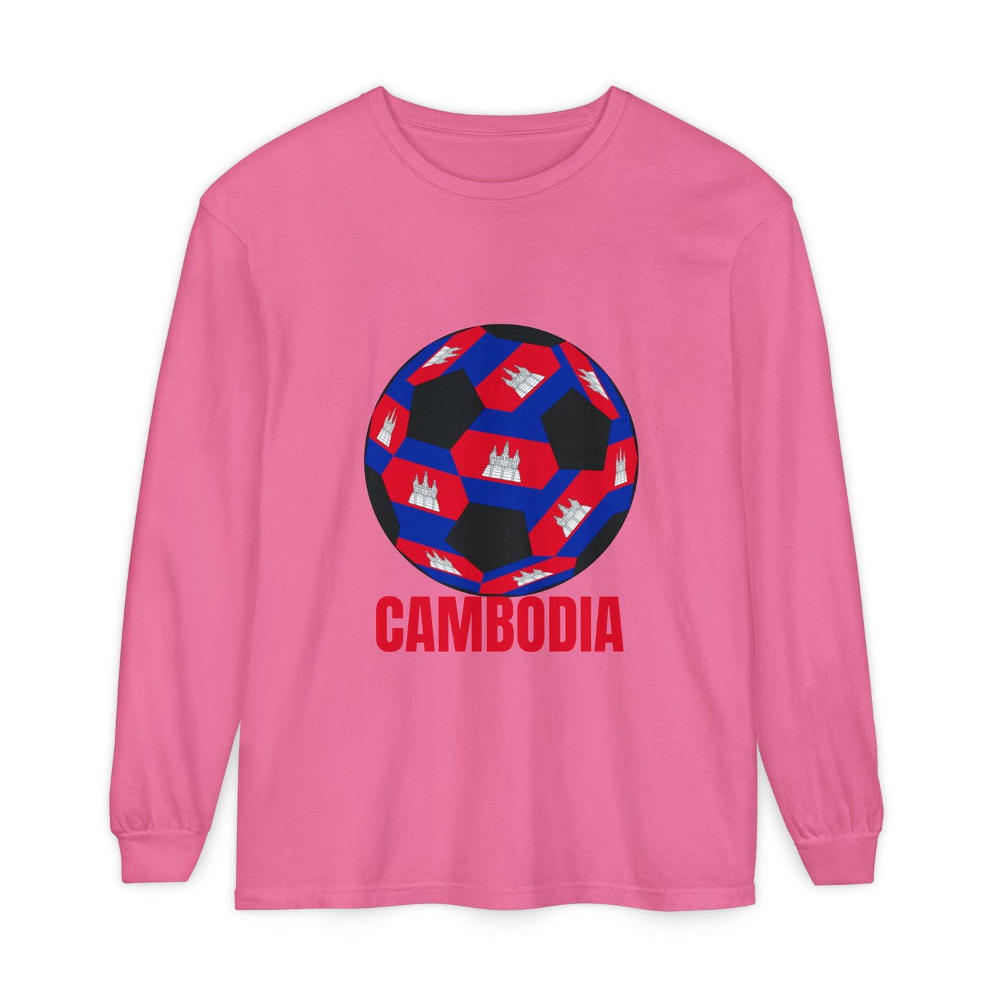 Cambodia Fan Specialty Soccer Ball Design Long Sleeve T‑Shirt