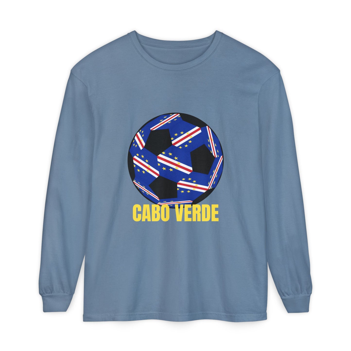 Cabo Verde Fan Specialty Soccer Ball Design T Shirt Long Sleeve Tee